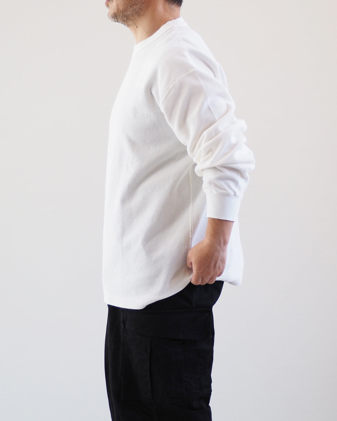 Rough&Smooth Thermal Crew-neck L/S Tee,White