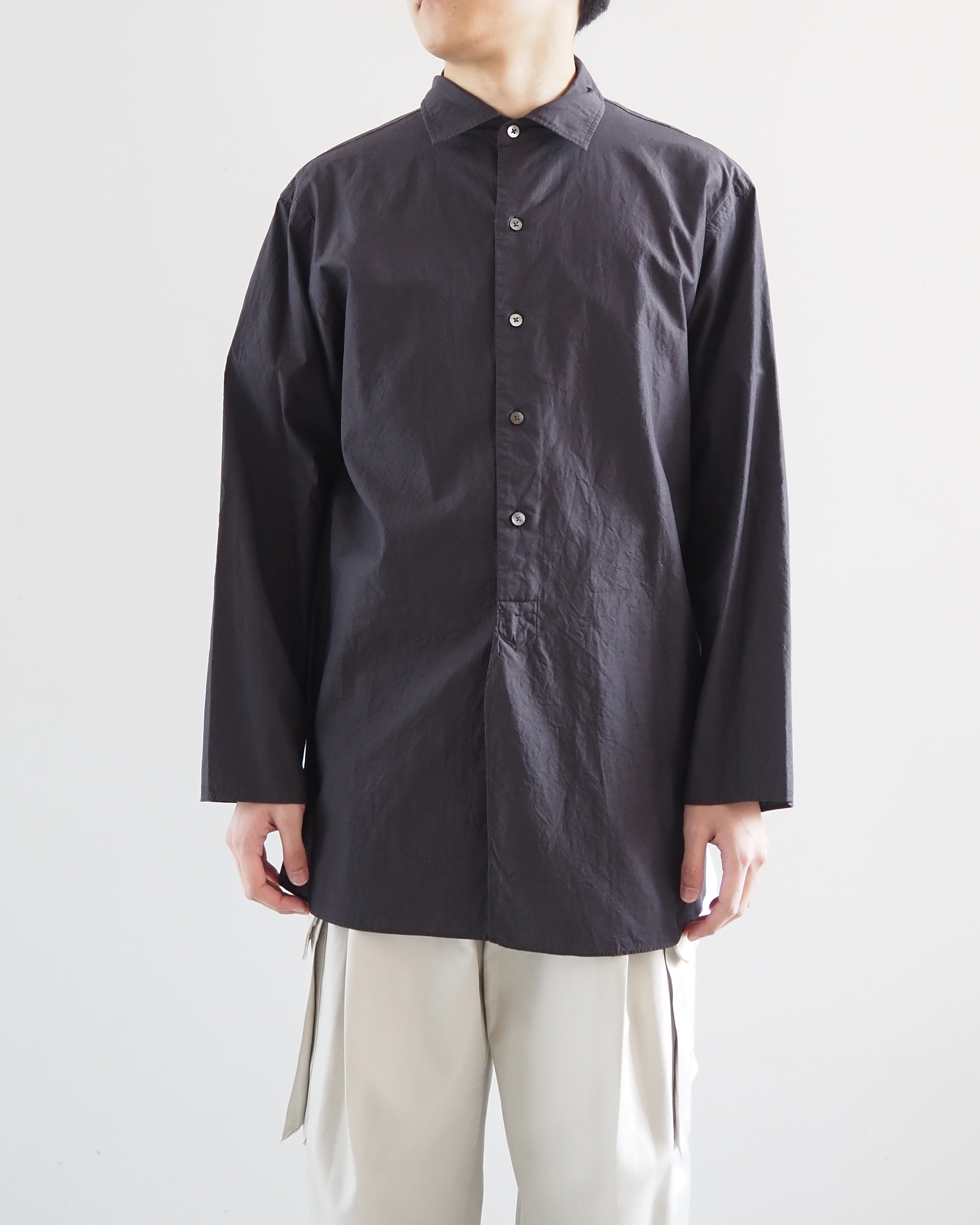 Chambray Cuffless Shirt, Charcoal