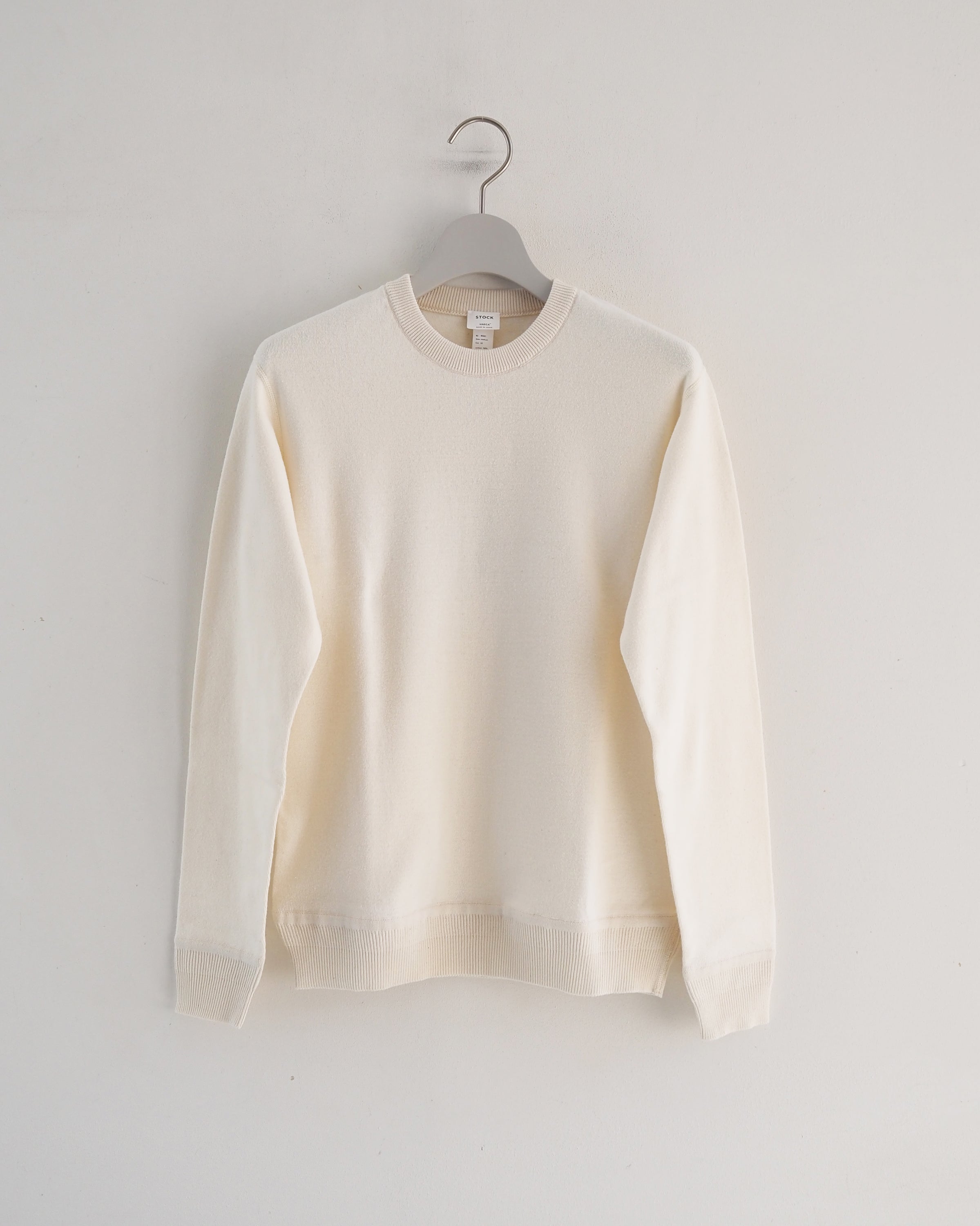 Cotton Ribbed Crew Neck Ribbed Hem Long Sleeve, Natural