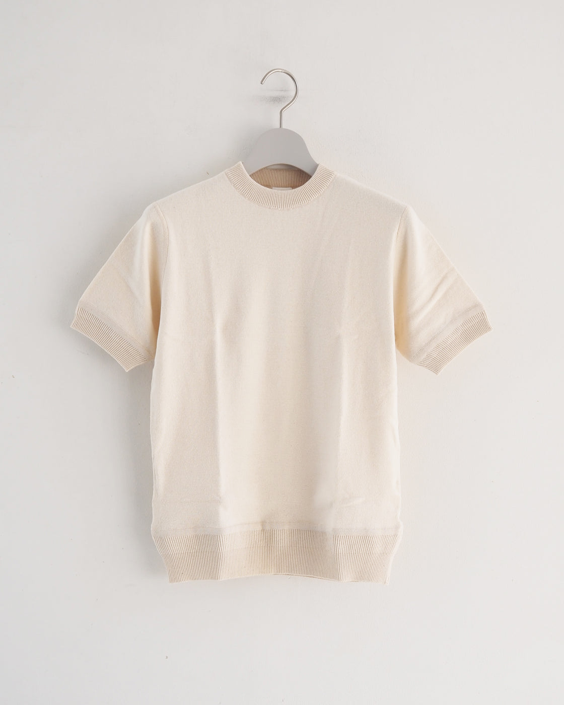 Cotton rib crew neck compact short sleeve, Natural