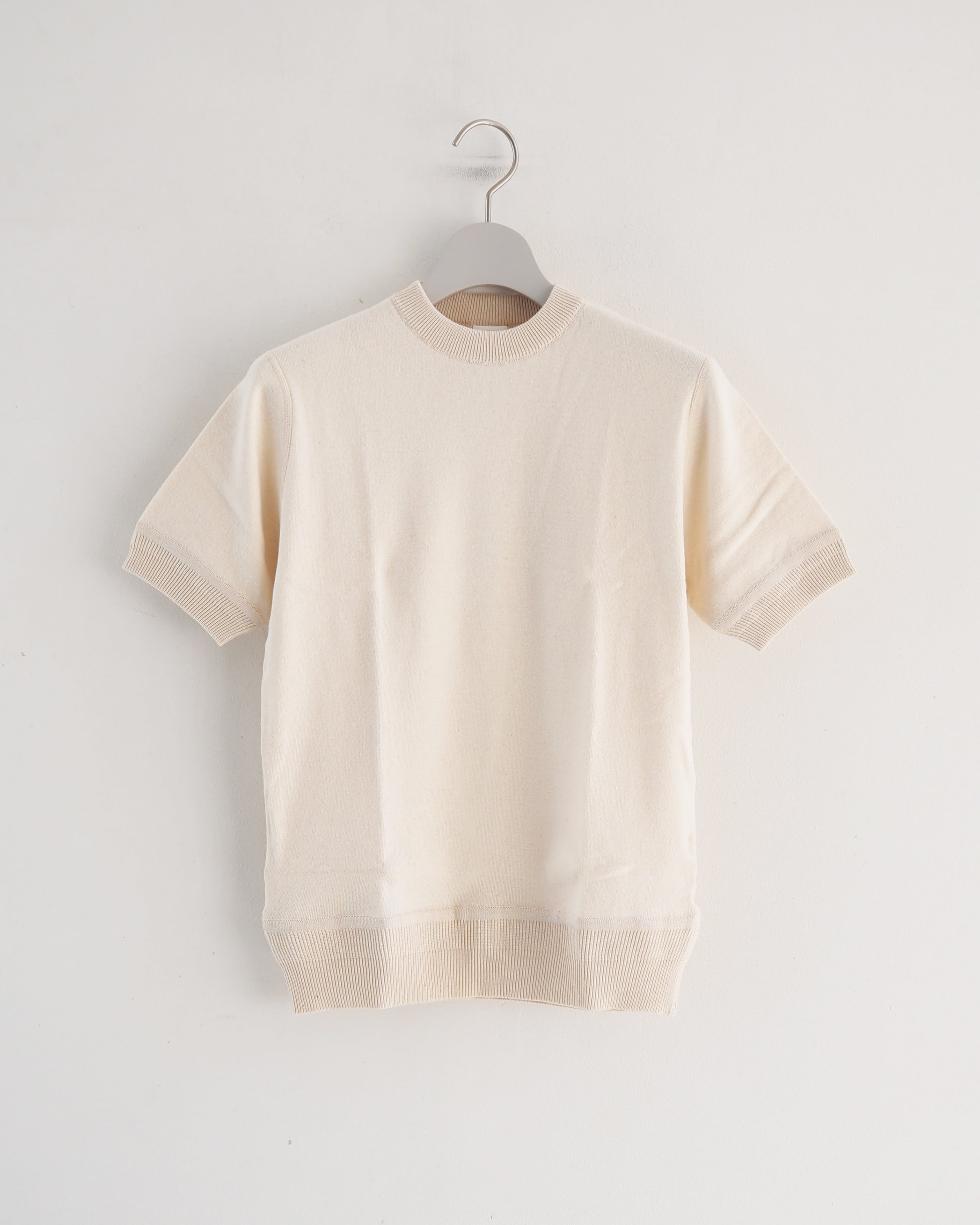 Cotton rib crew neck compact short sleeve, Natural