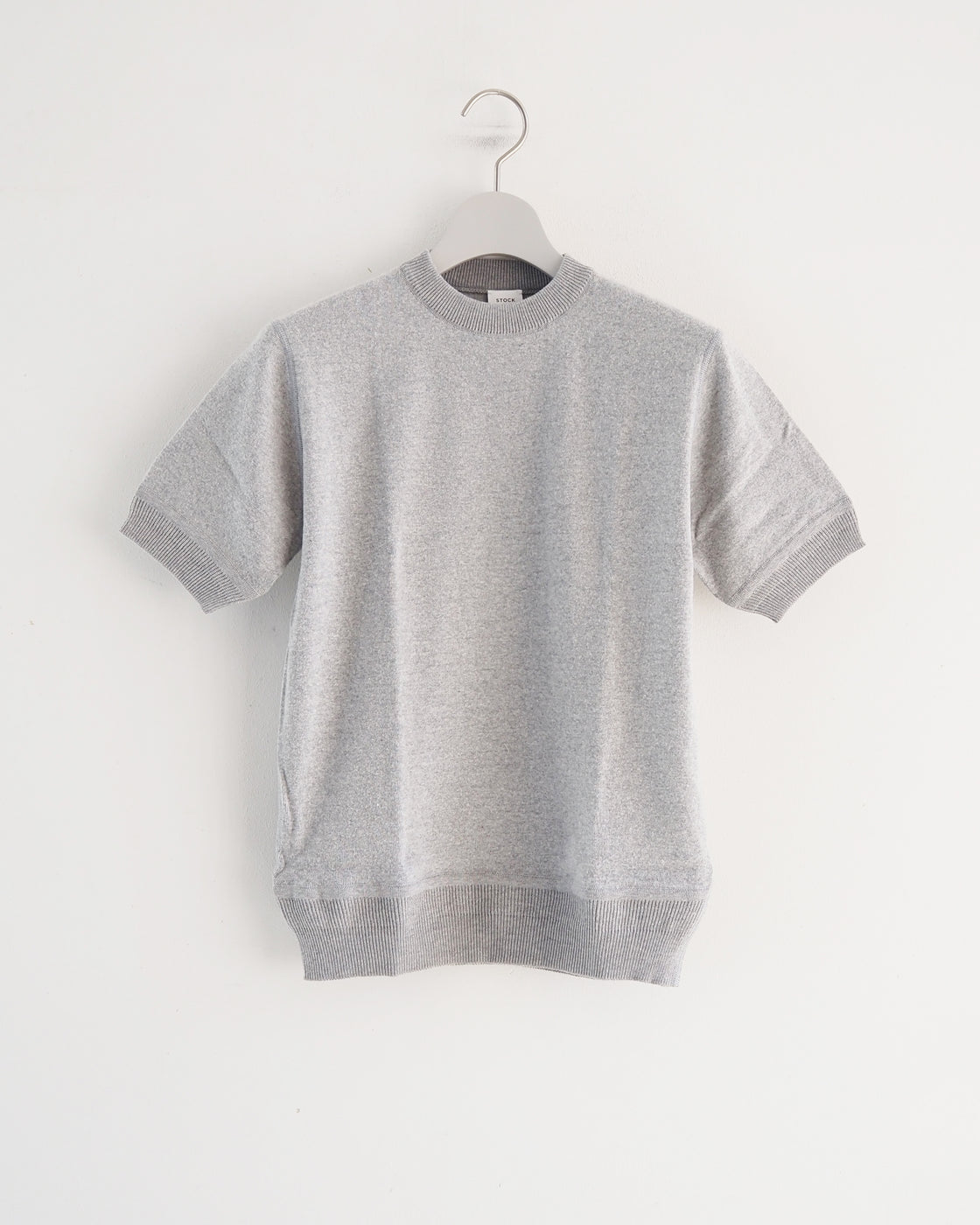 Cotton rib crew neck compact short sleeve, Gray