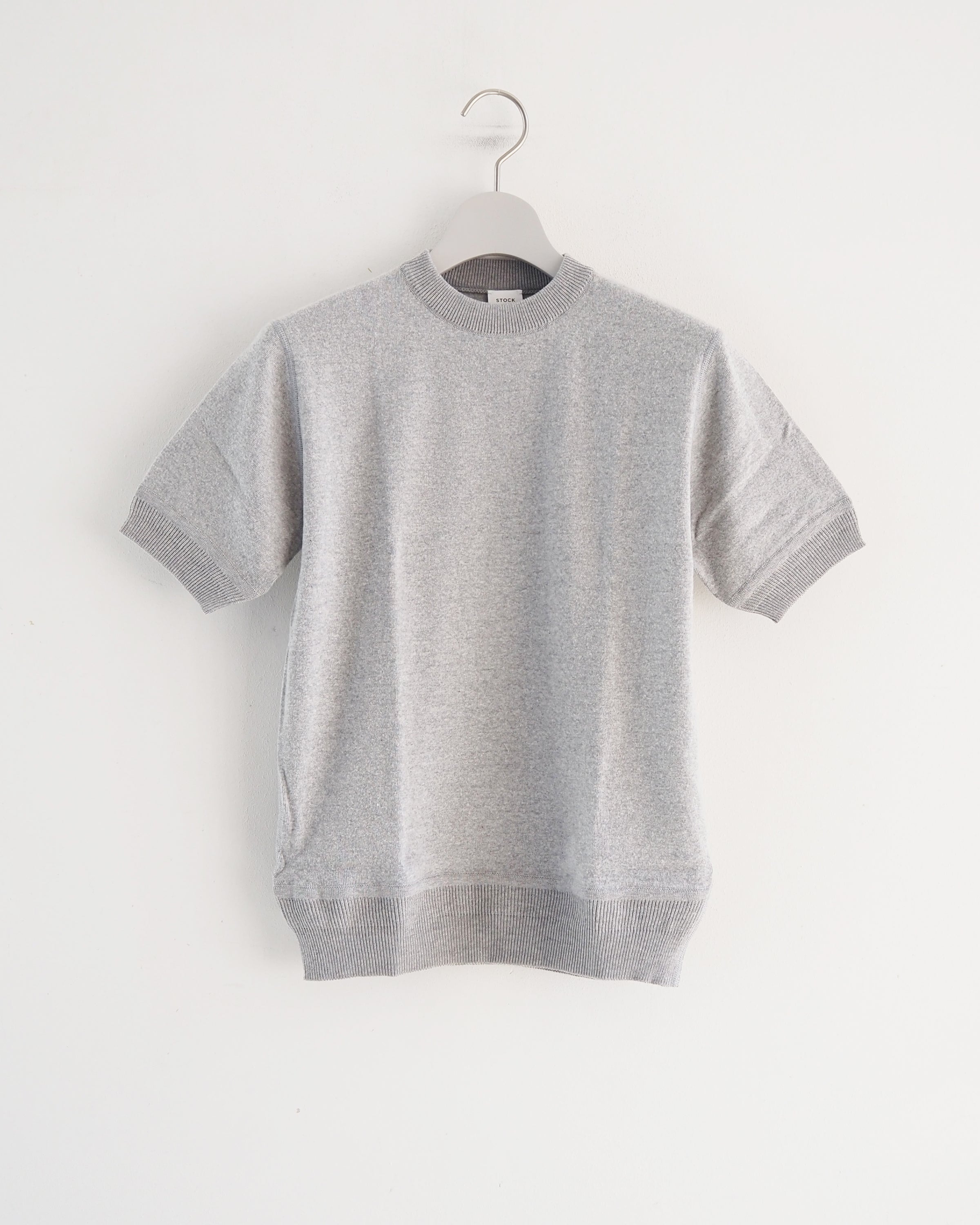 Cotton rib crew neck compact short sleeve, Gray
