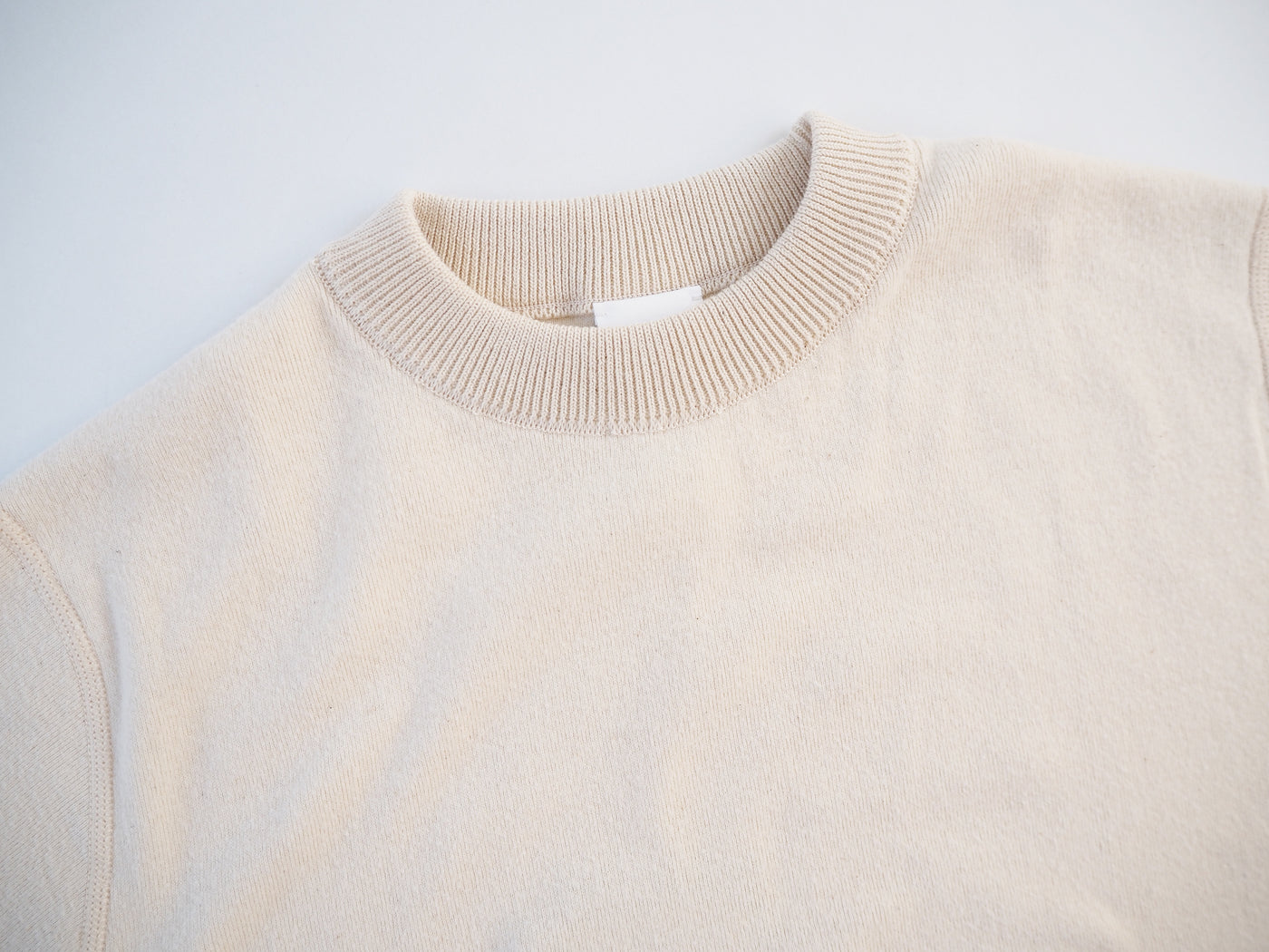 Cotton rib crew neck compact short sleeve, Natural