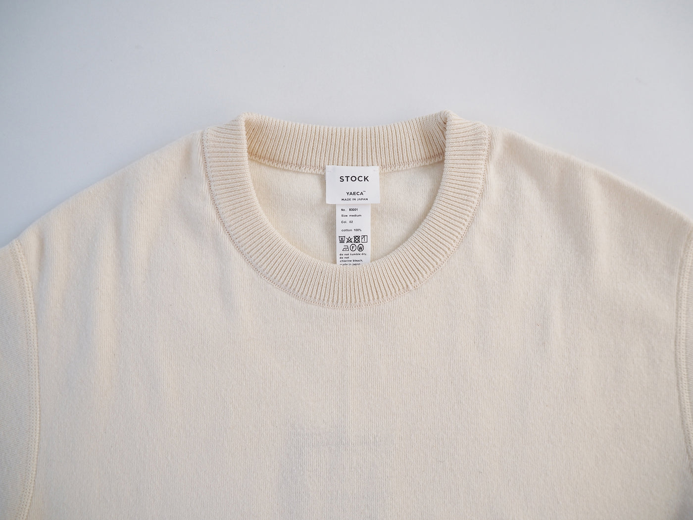 Cotton Ribbed Crew Neck Ribbed Hem Long Sleeve, Natural