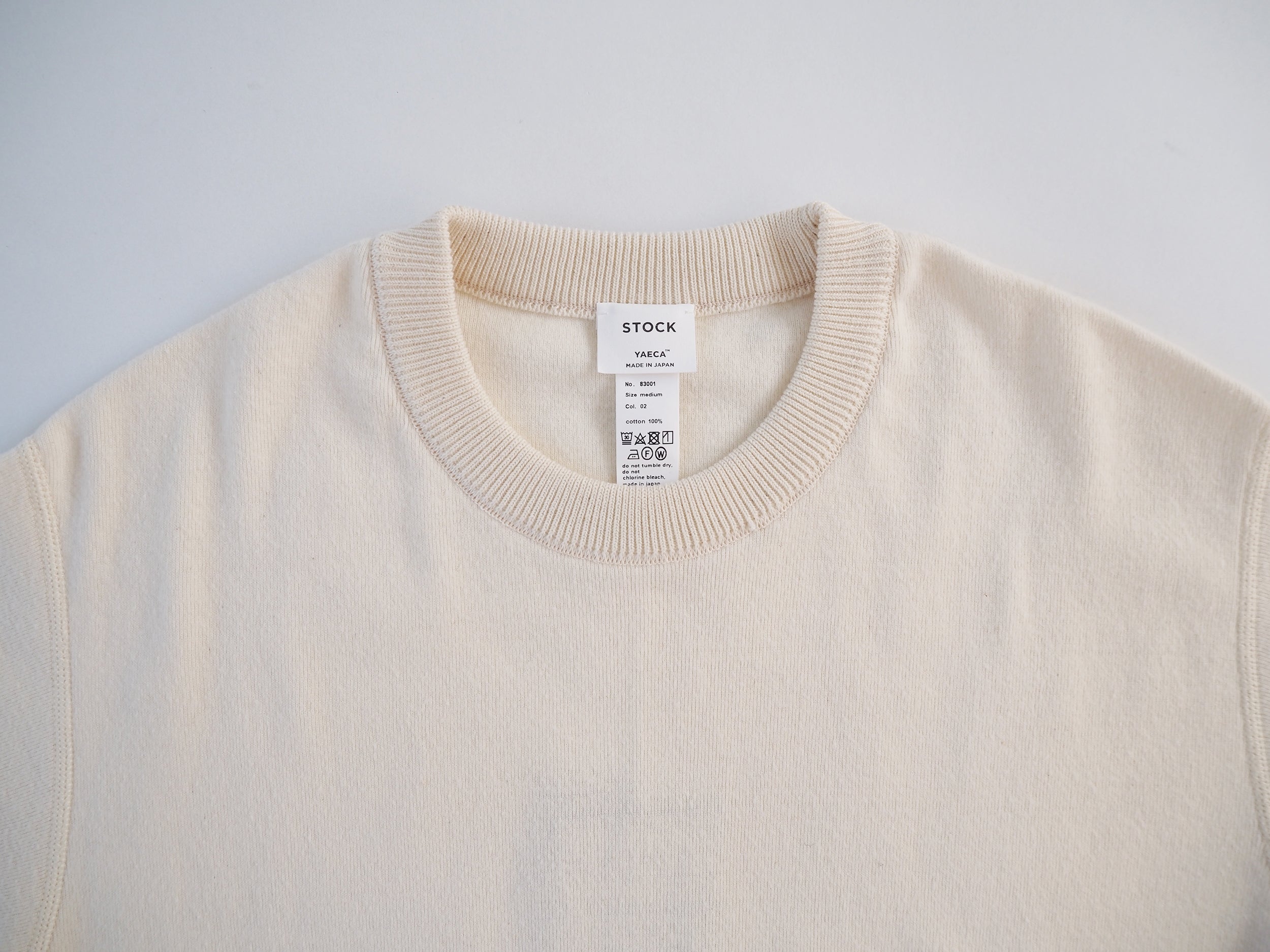 Cotton Ribbed Crew Neck Ribbed Hem Long Sleeve, Natural