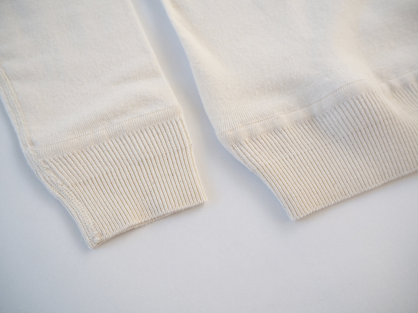 Cotton Ribbed Crew Neck Ribbed Hem Long Sleeve, Natural