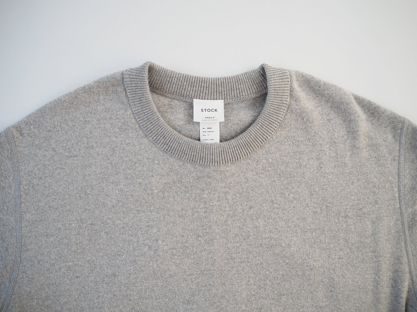 Cotton Ribbed Crew Neck Ribbed Hem Long Sleeve, Gray