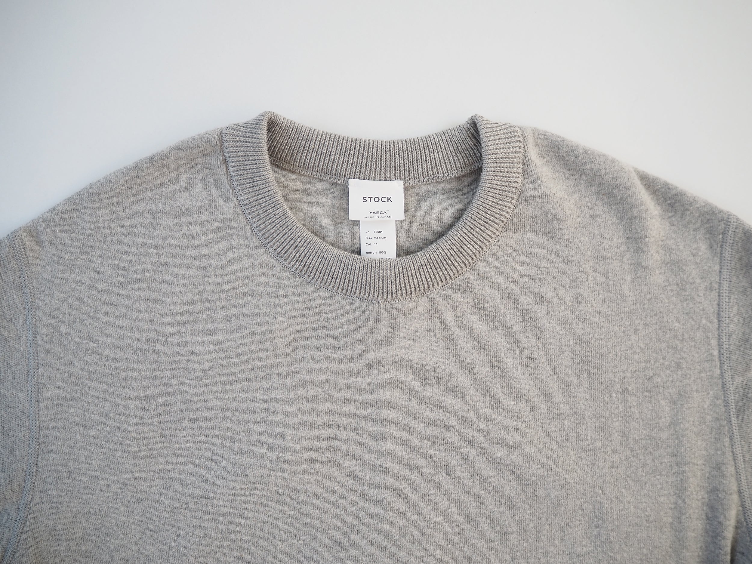 Cotton Ribbed Crew Neck Ribbed Hem Long Sleeve, Gray