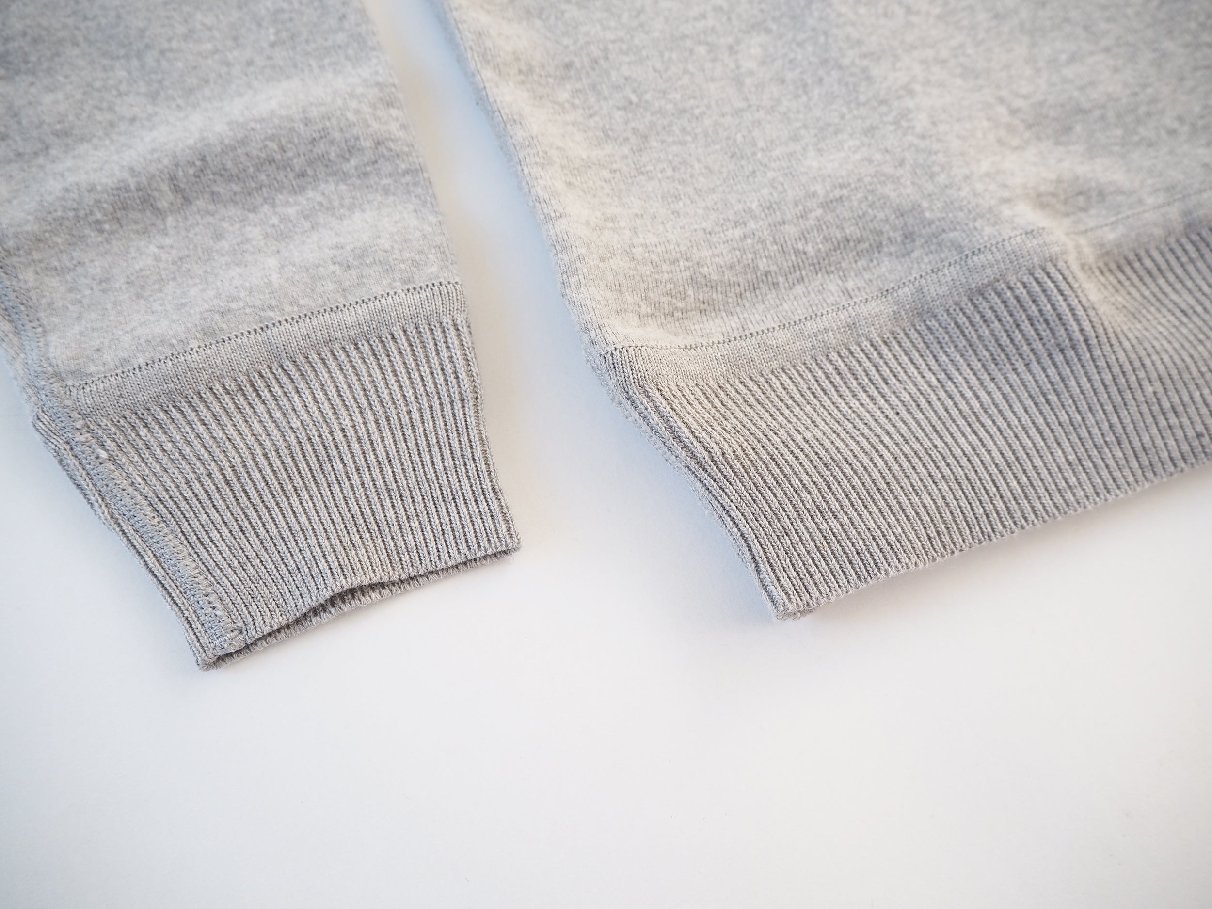 Cotton Ribbed Crew Neck Ribbed Hem Long Sleeve, Gray