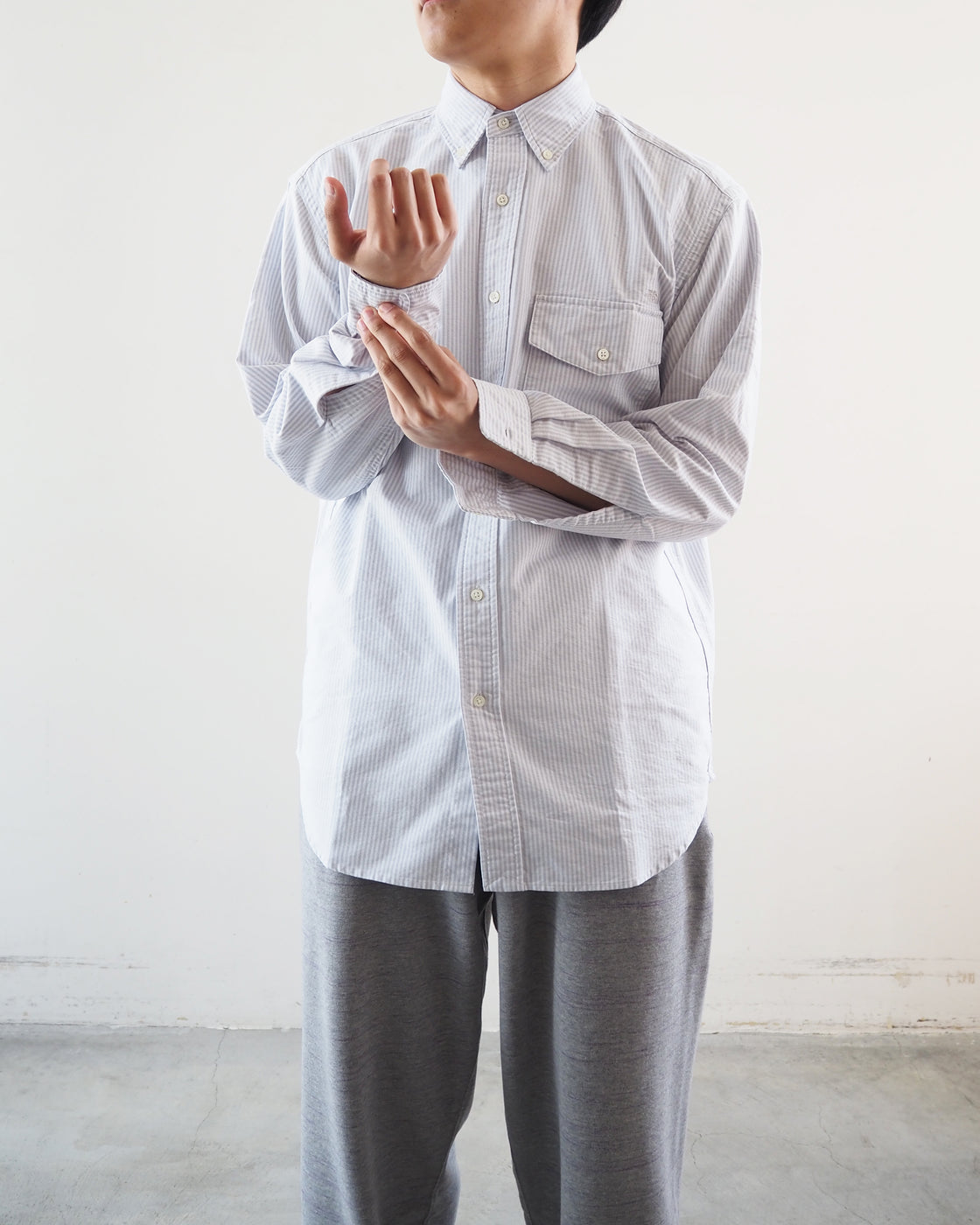 Cotton polyester striped ox button-down shirt, Asphalt Gray