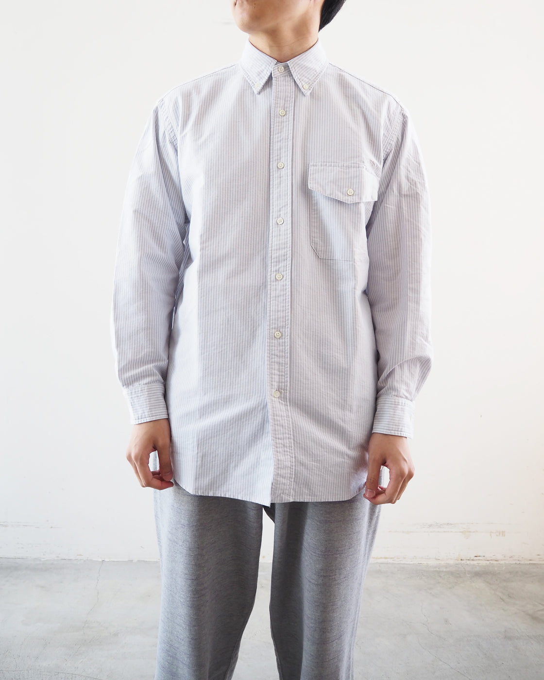 Cotton polyester striped ox button-down shirt, Asphalt Gray