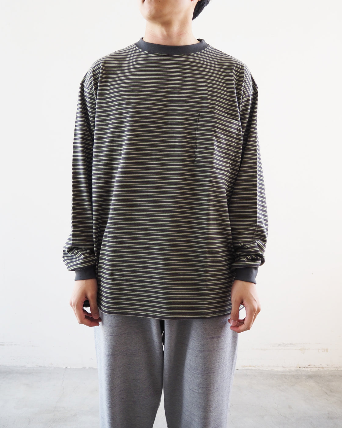 Striped Tee, Long Sleeve, Charcoal