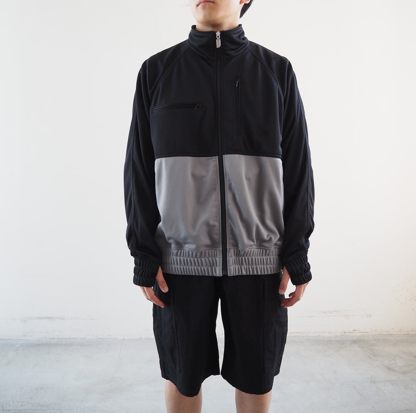 Polyester Linen Jersey Tucked Jacket, Black