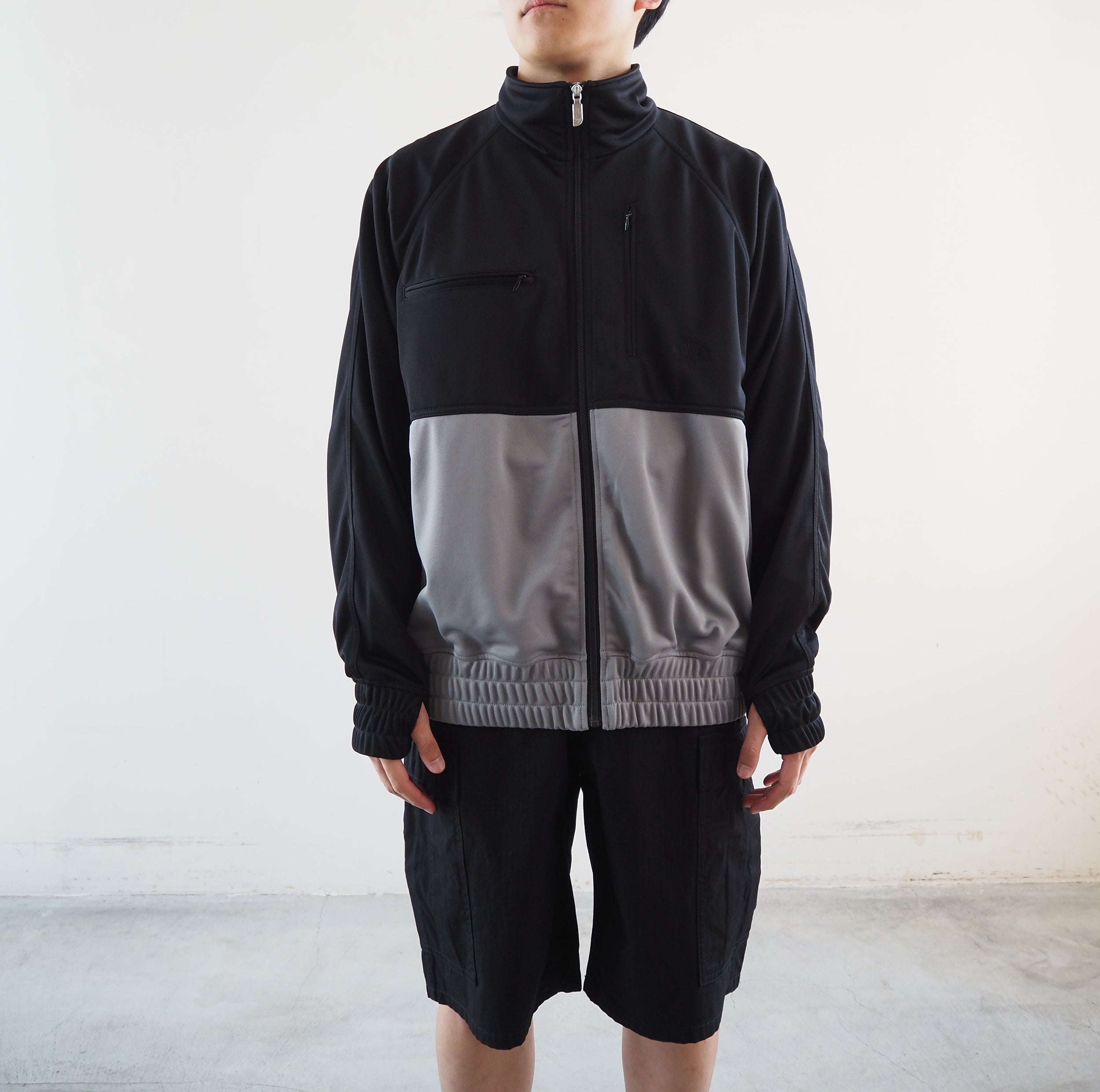 Polyester Linen Jersey Tucked Jacket, Black