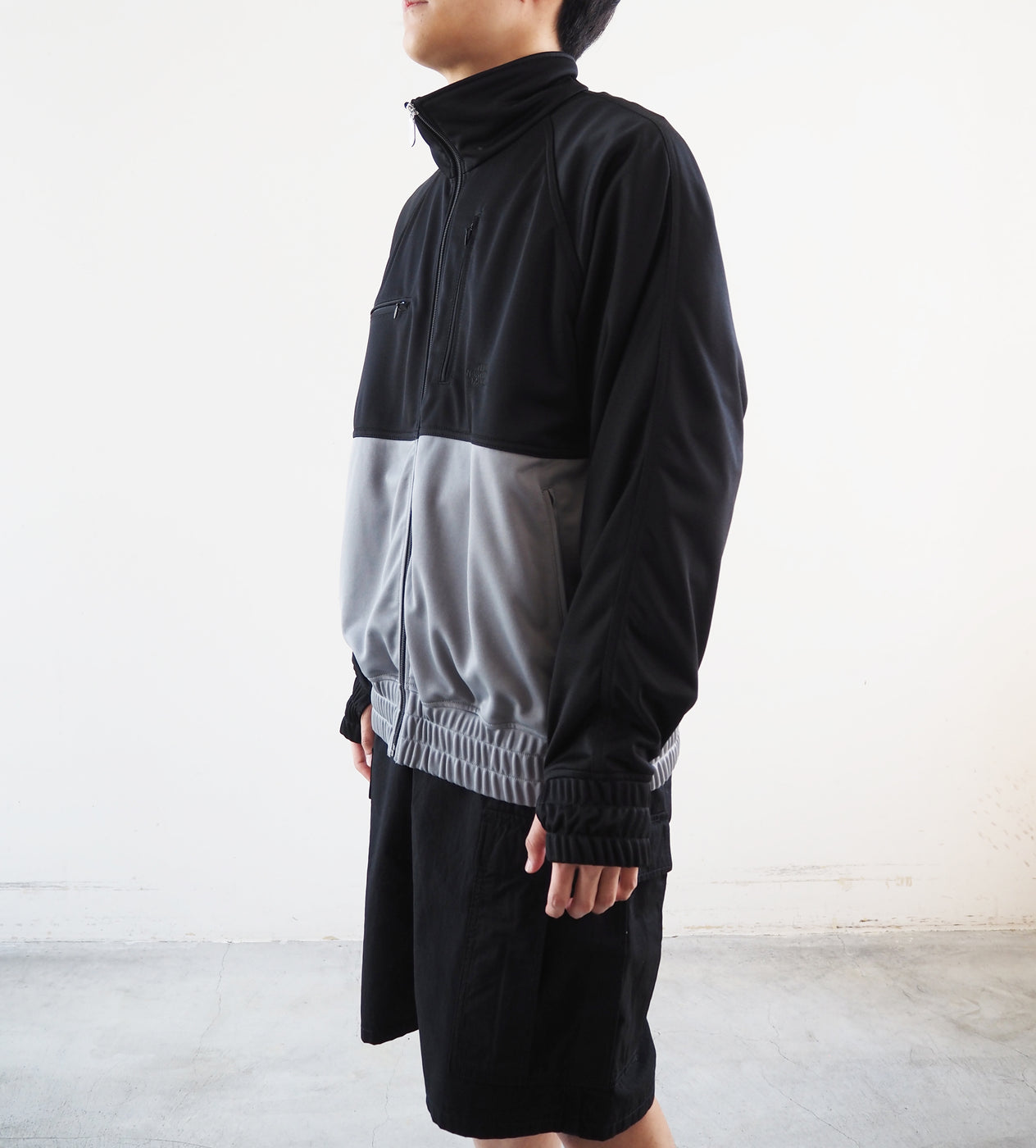 Polyester Linen Jersey Tucked Jacket, Black