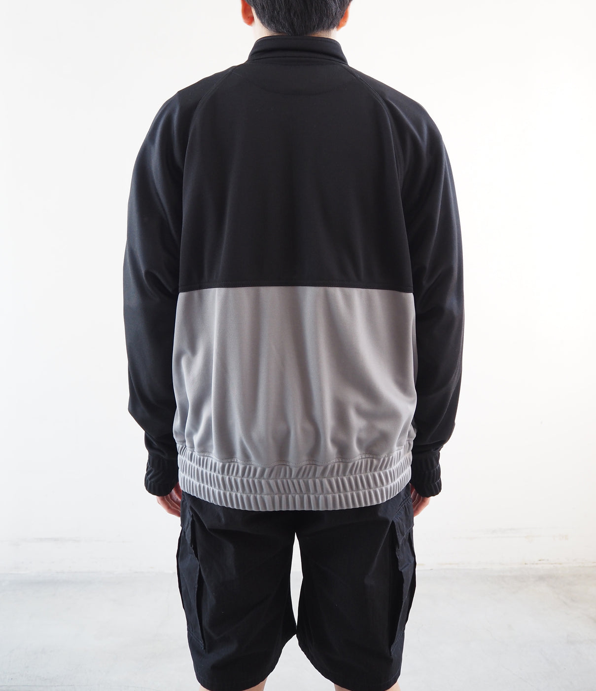 Polyester Linen Jersey Tucked Jacket, Black