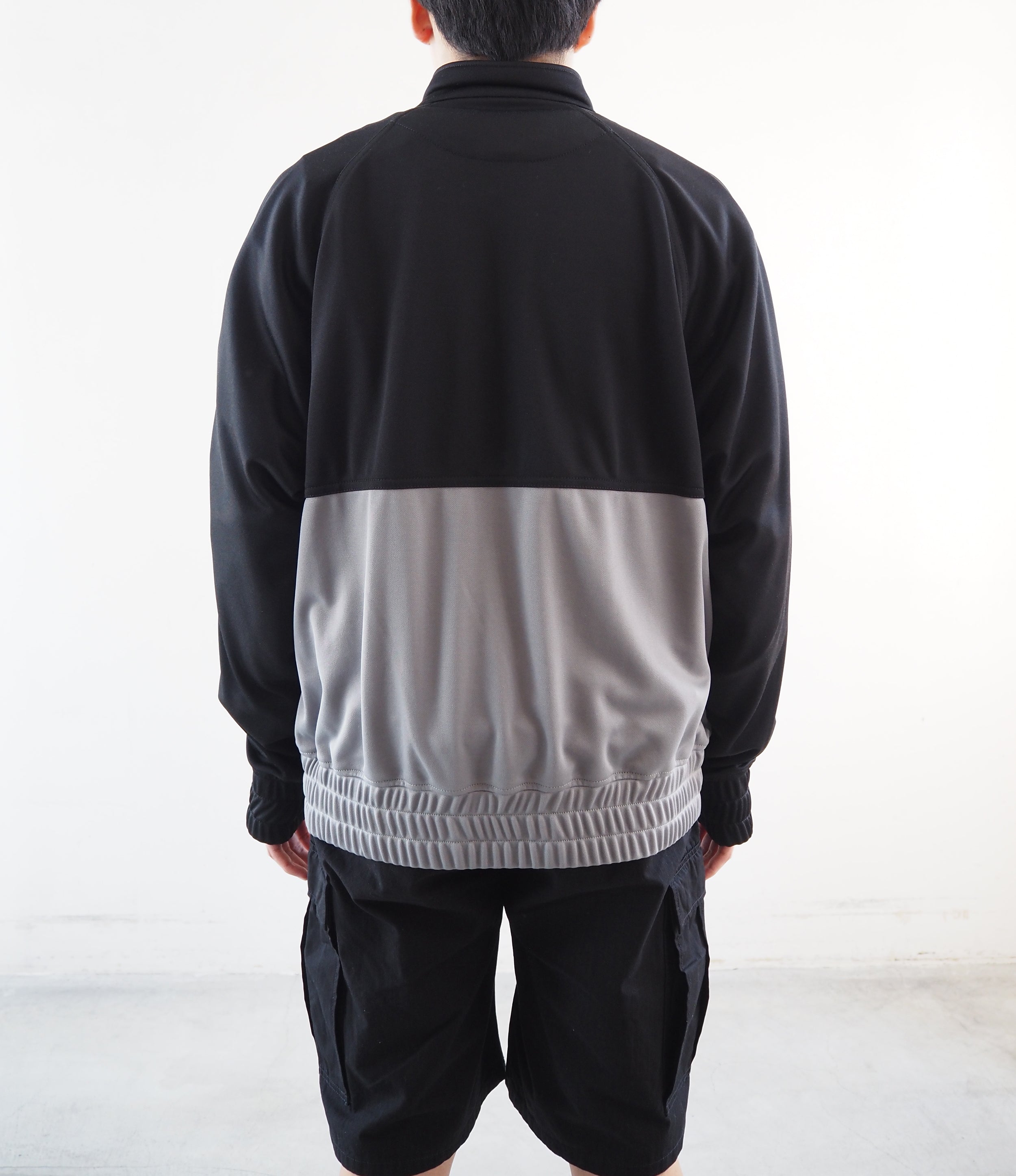 Polyester Linen Jersey Tucked Jacket, Black