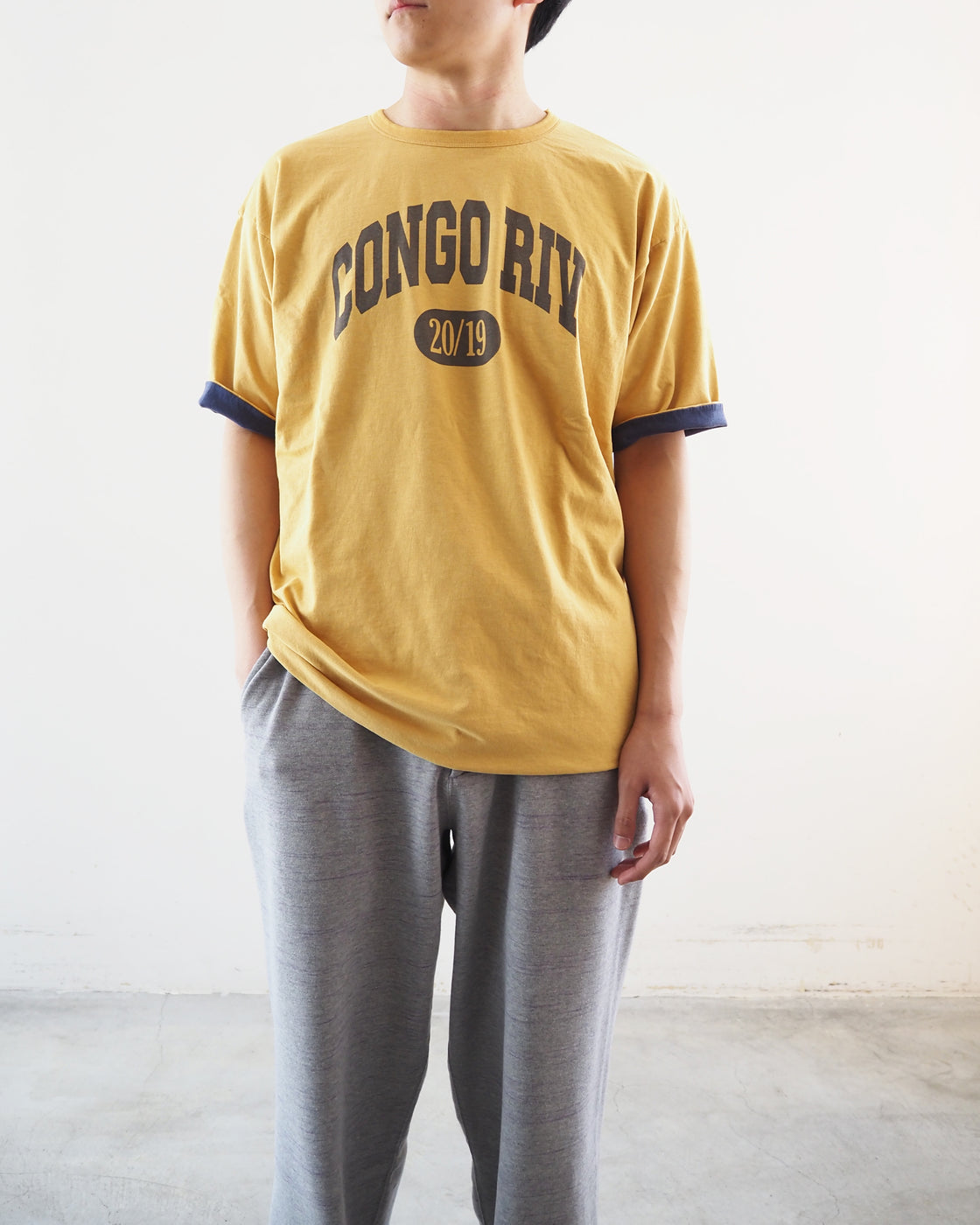 Reversible Short-Sleeved Tee Shirt, Yellow x Navy