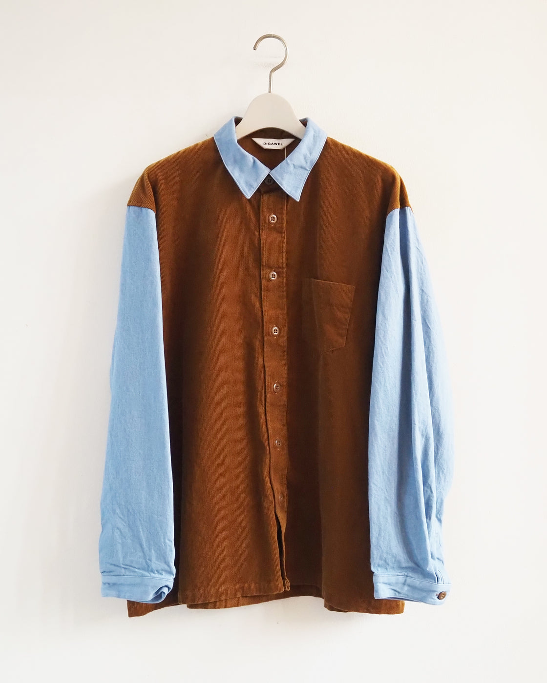 デニム×コーデュロイ シャツ, Brown