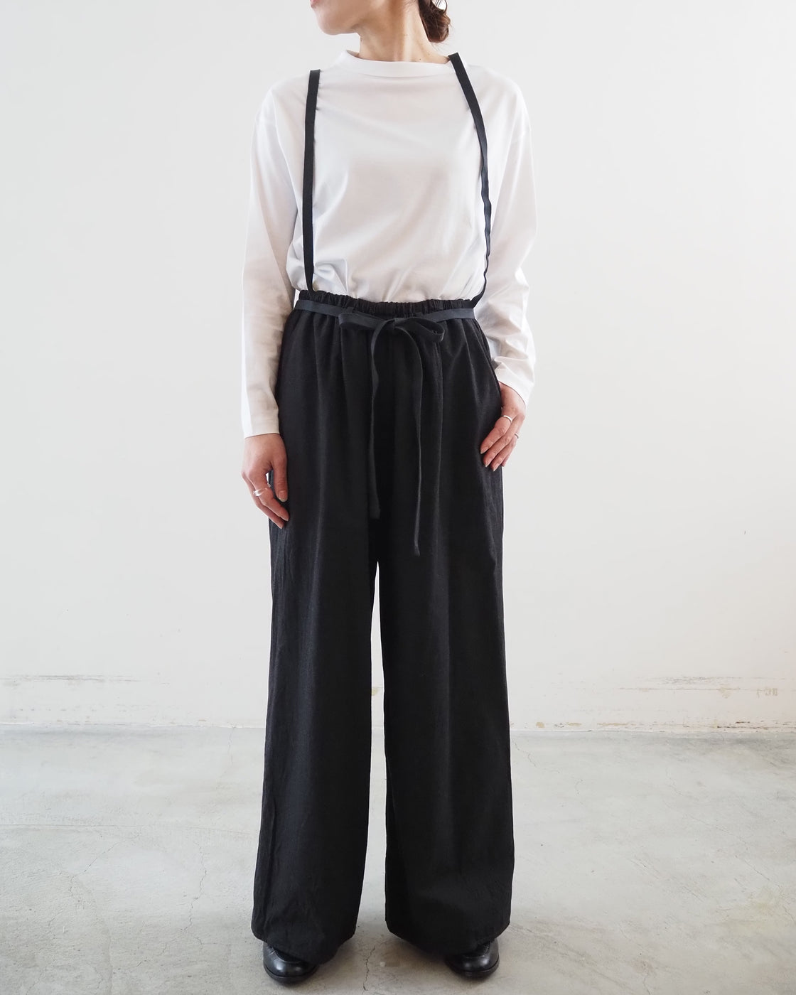 Selvage Twill Suspender Easy Wide Pants, Heater Black