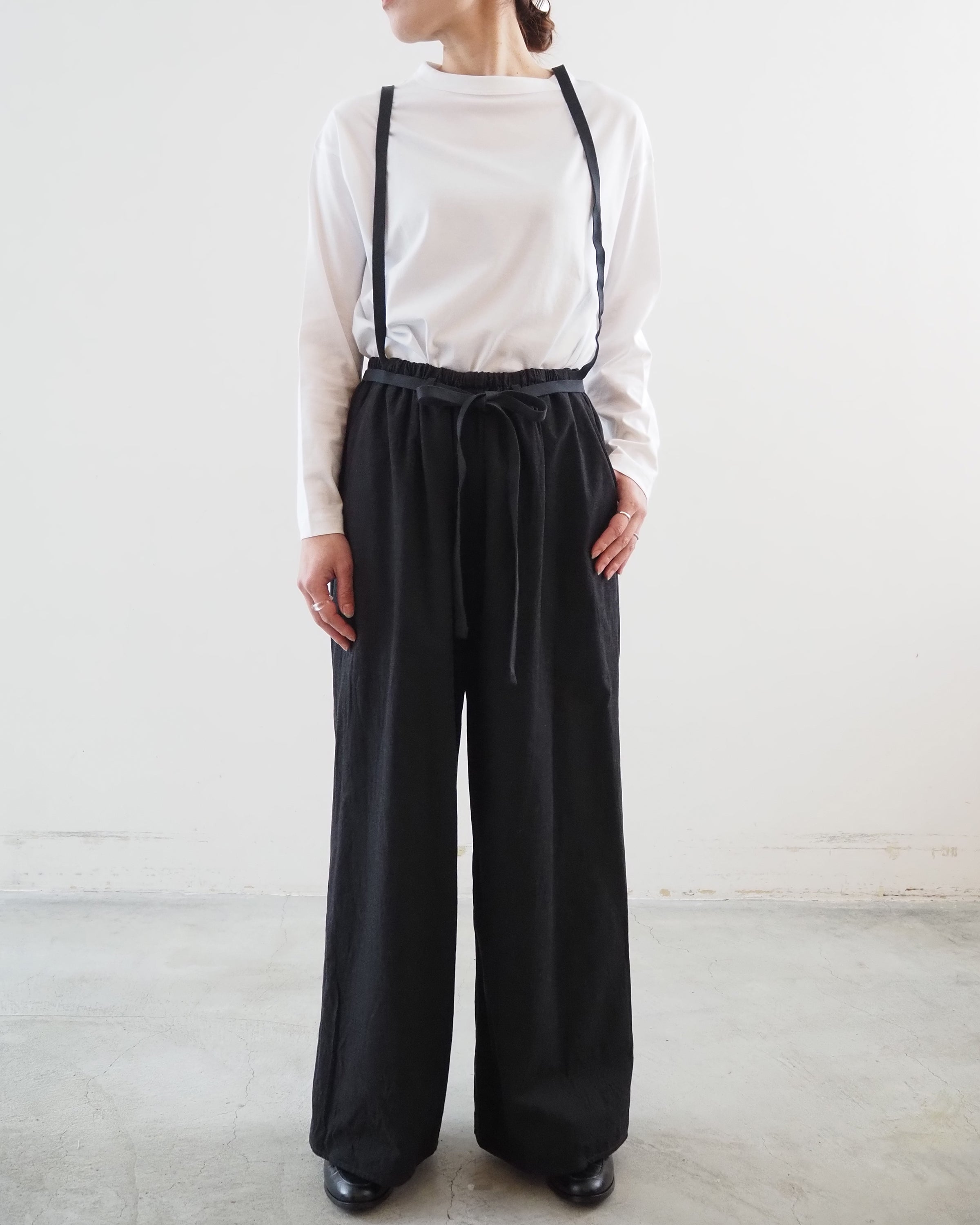 Selvage Twill Suspender Easy Wide Pants, Heater Black