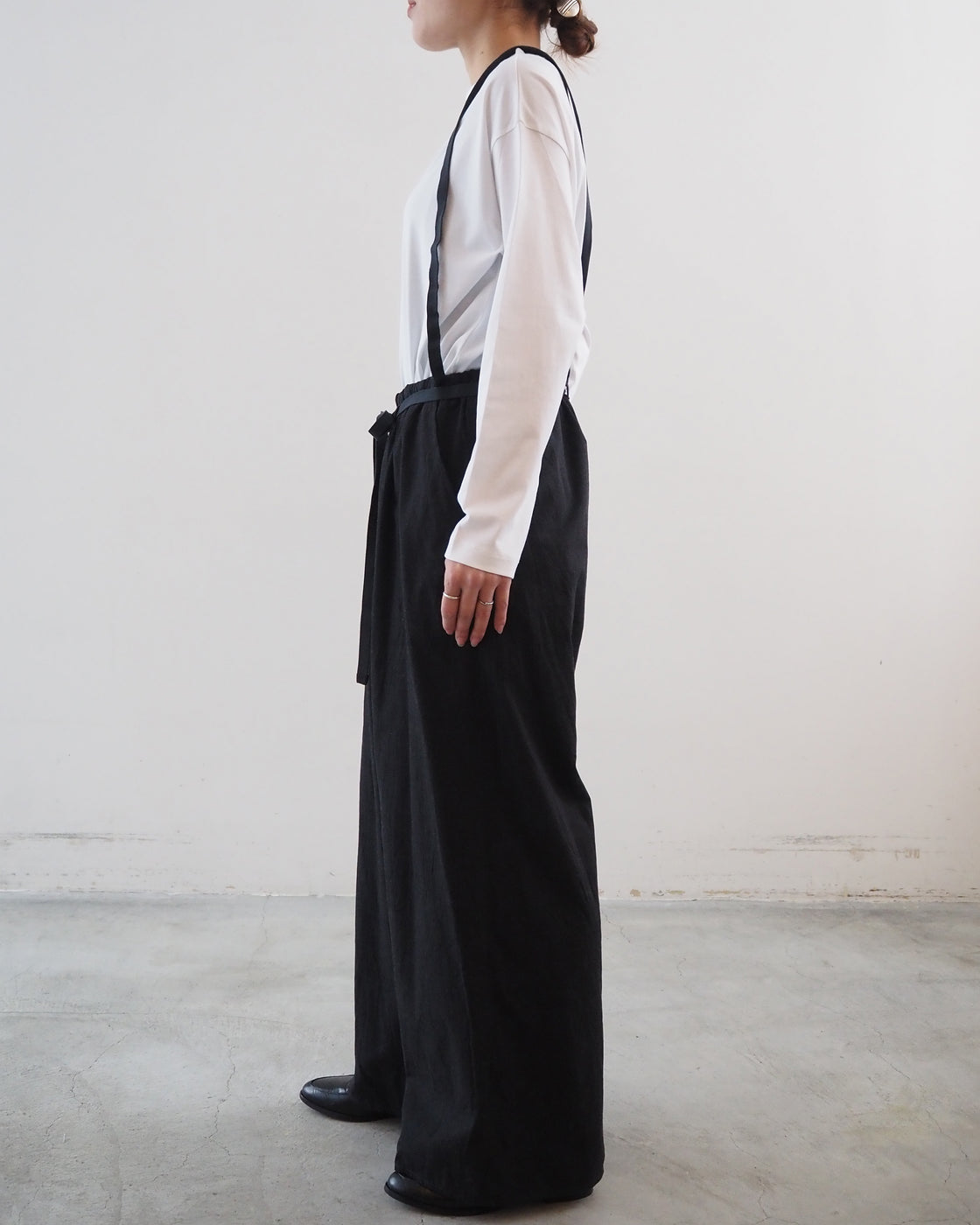 Selvage Twill Suspender Easy Wide Pants, Heater Black