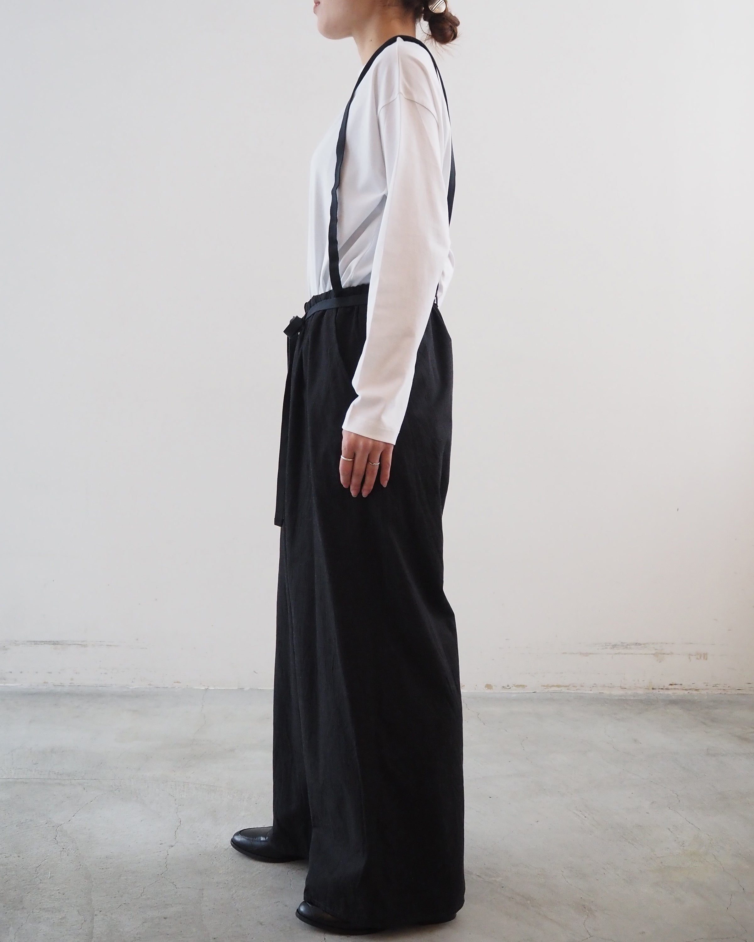 Selvage Twill Suspender Easy Wide Pants, Heater Black
