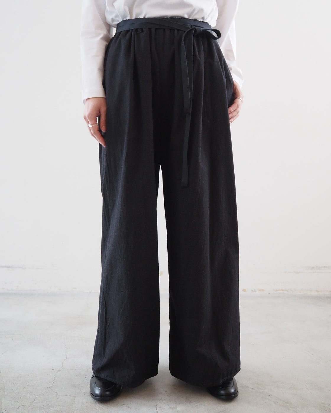 Selvage Twill Suspender Easy Wide Pants, Heater Black
