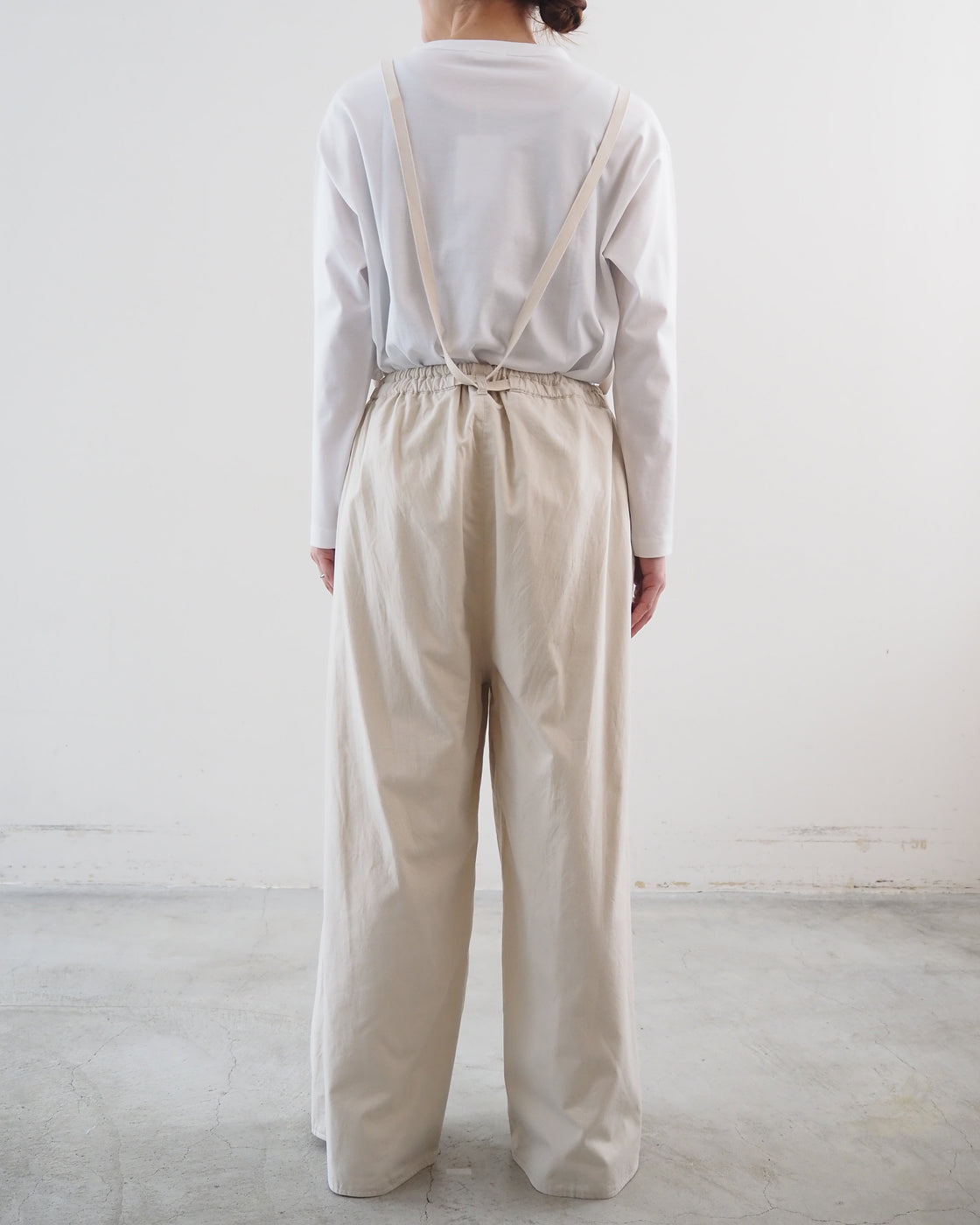 Selvage Twill Suspender Easy Wide Pants, Smoke Ivory