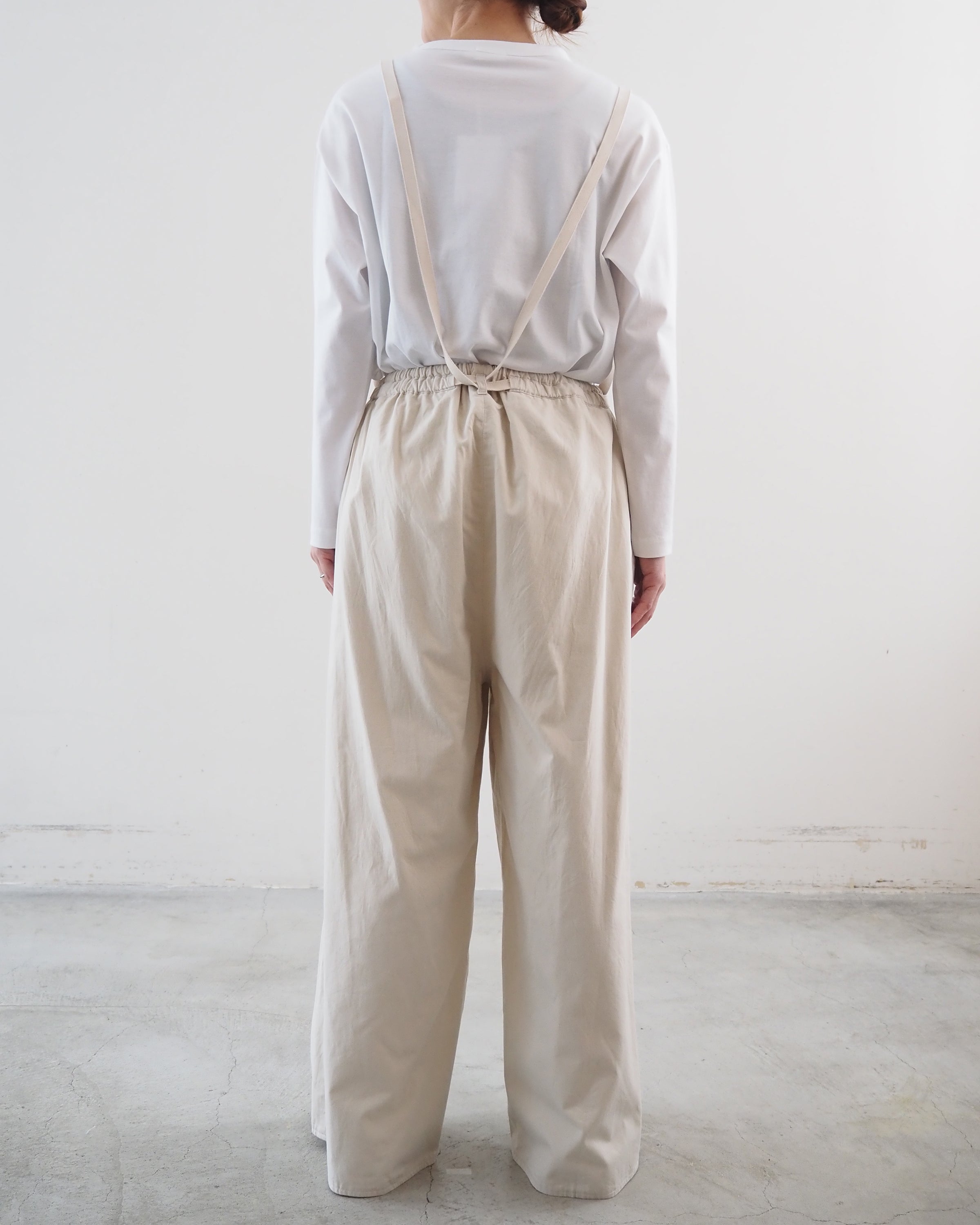 Selvage Twill Suspender Easy Wide Pants, Smoke Ivory