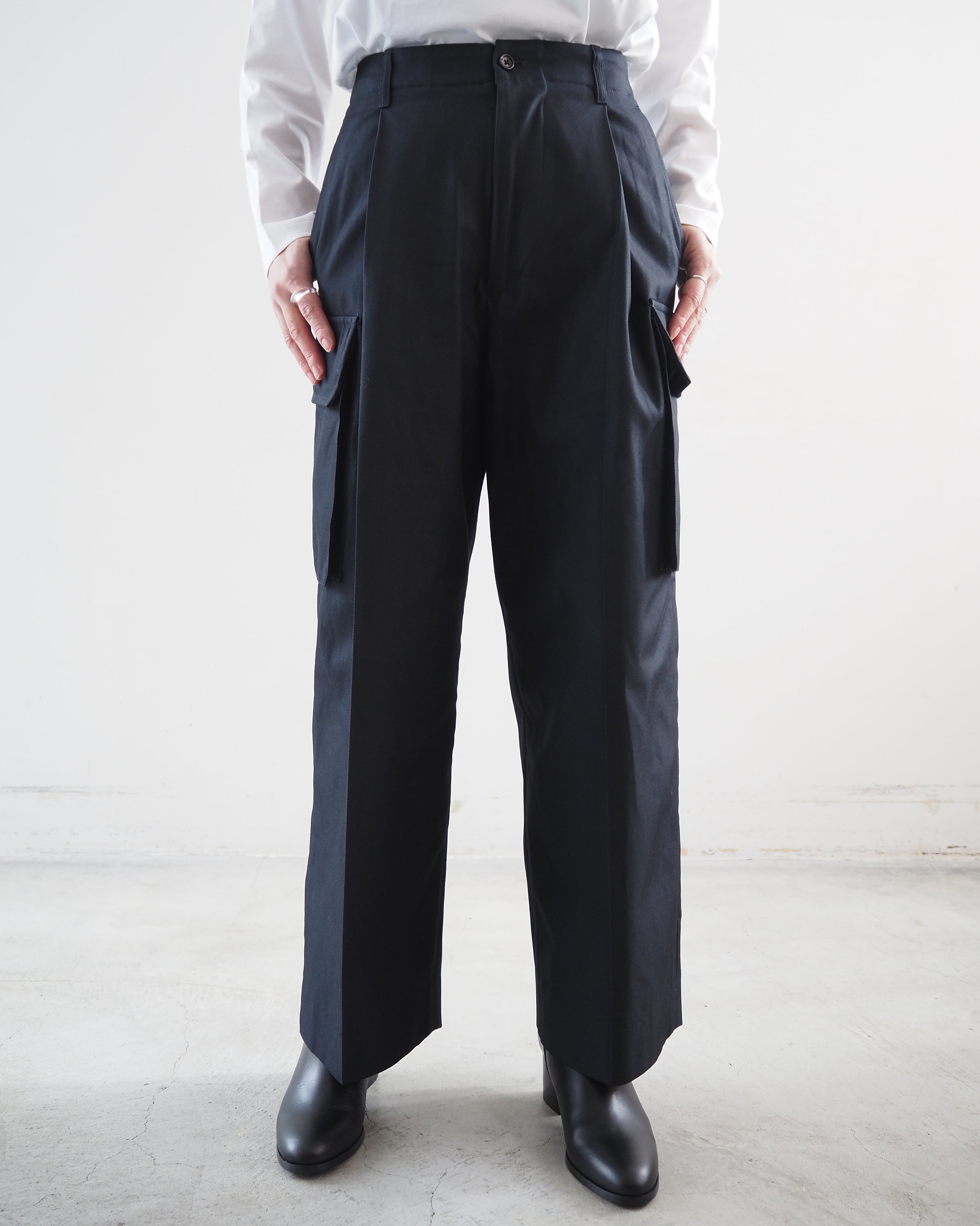 Drill Chambray Super Wide 6P Slacks, Carbon Navy