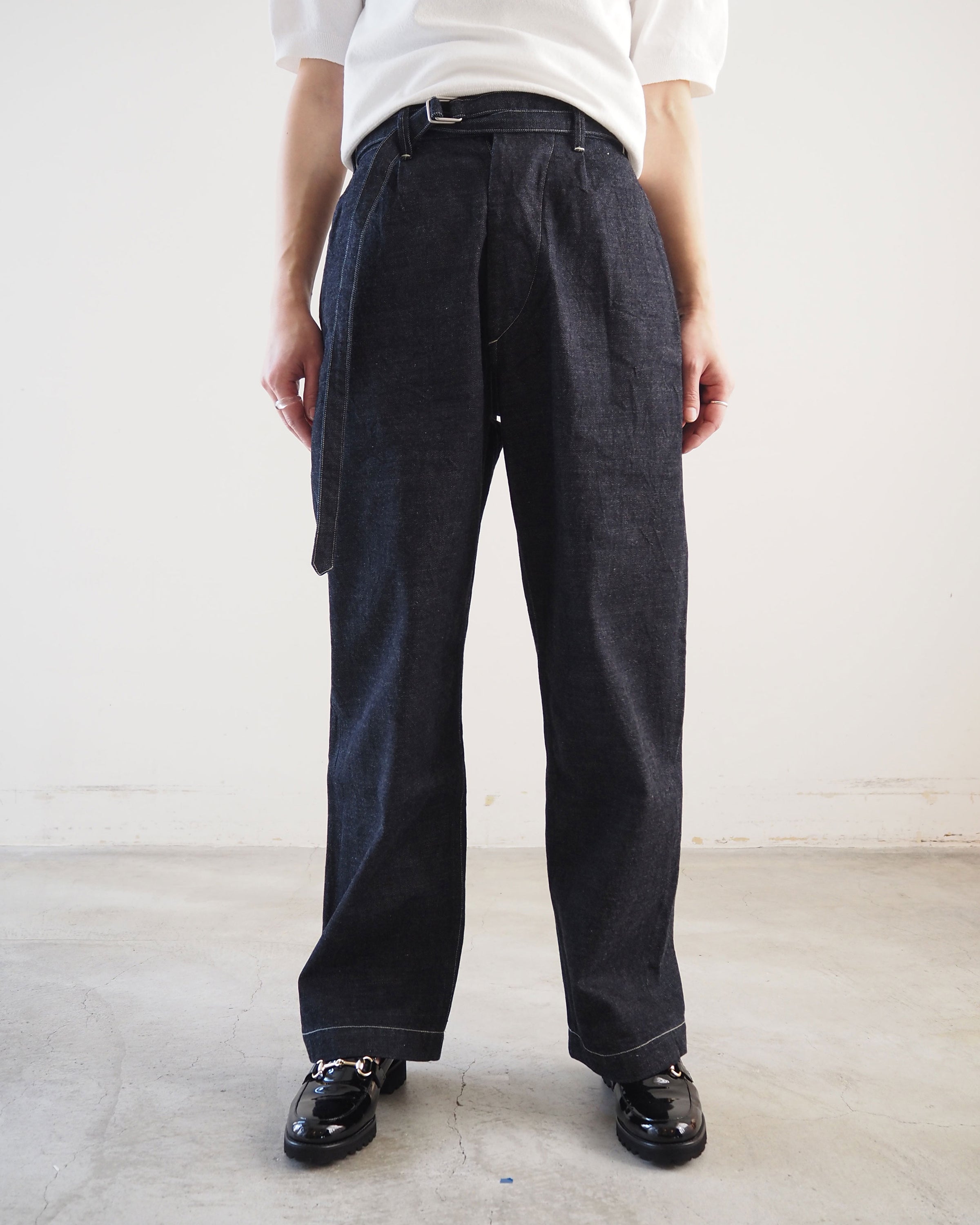 12.9oz Selvage Denim Narrow-belt Pants, Indigo