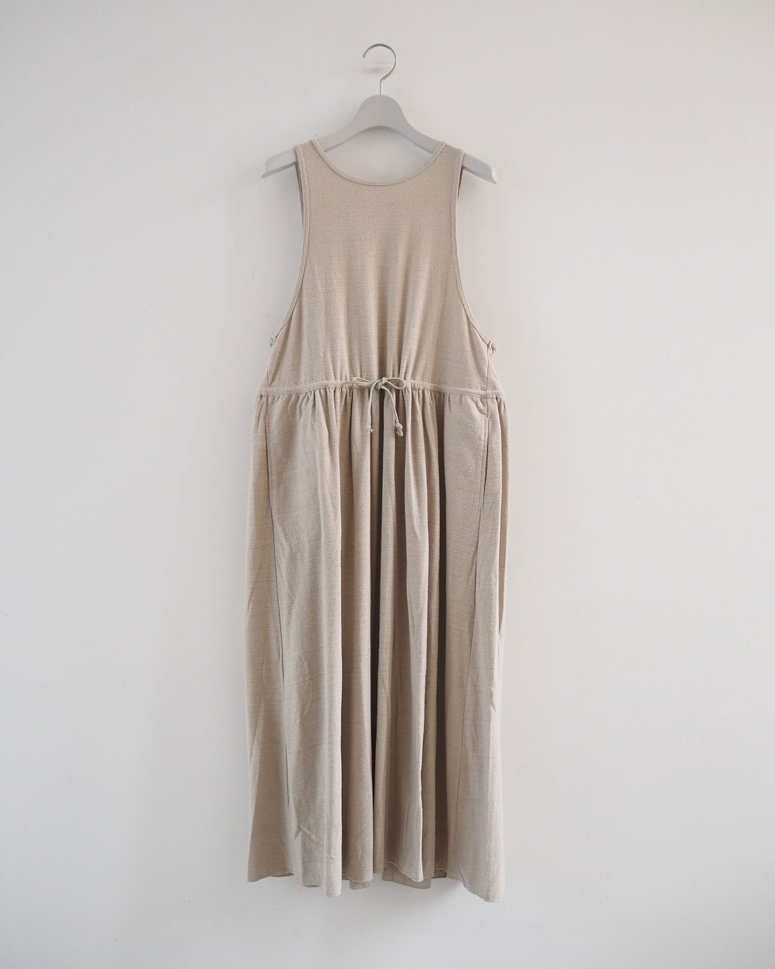 raw silk plain-jersey gathered dress, Flax Beige