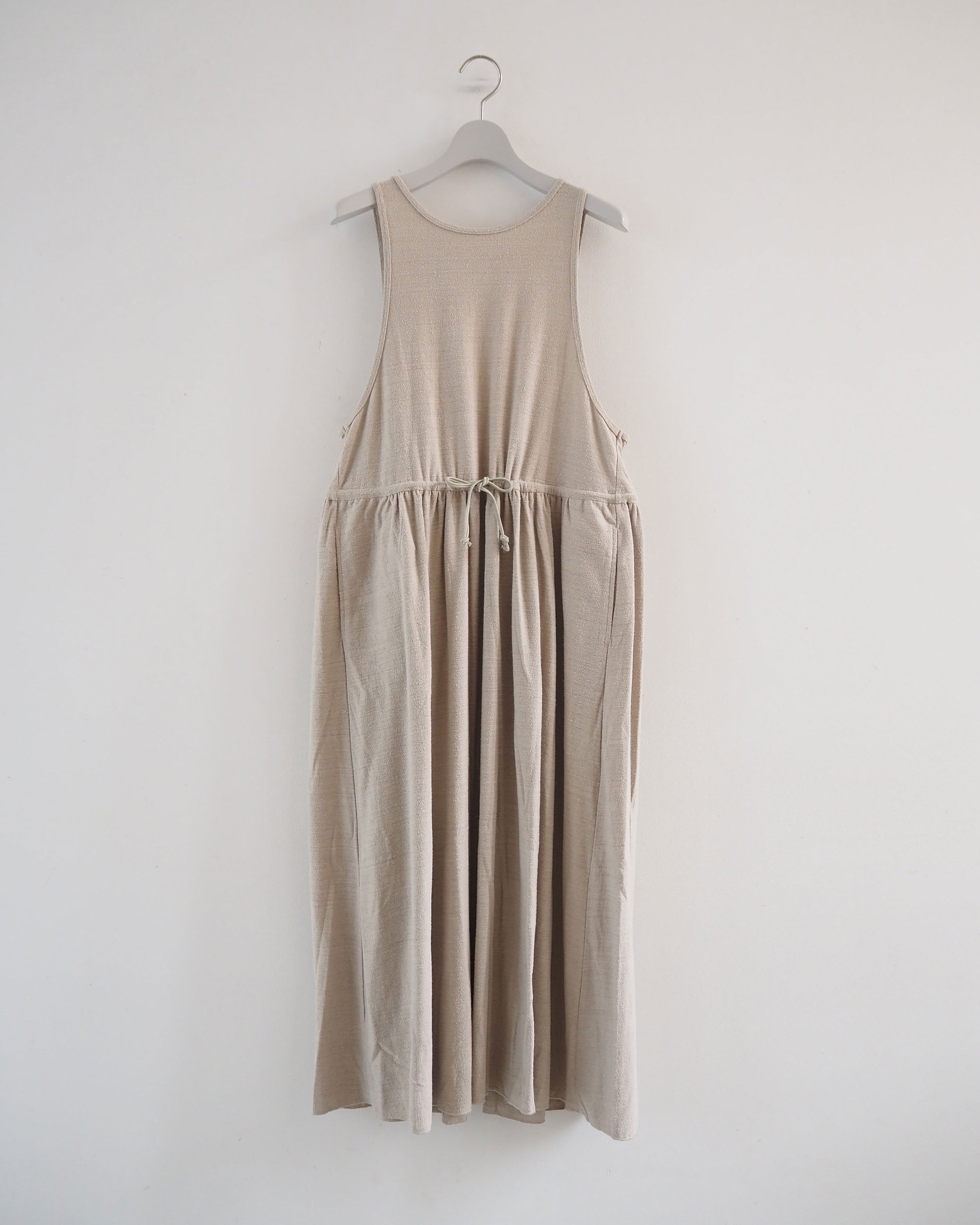 raw silk plain-jersey gathered dress, Flax Beige