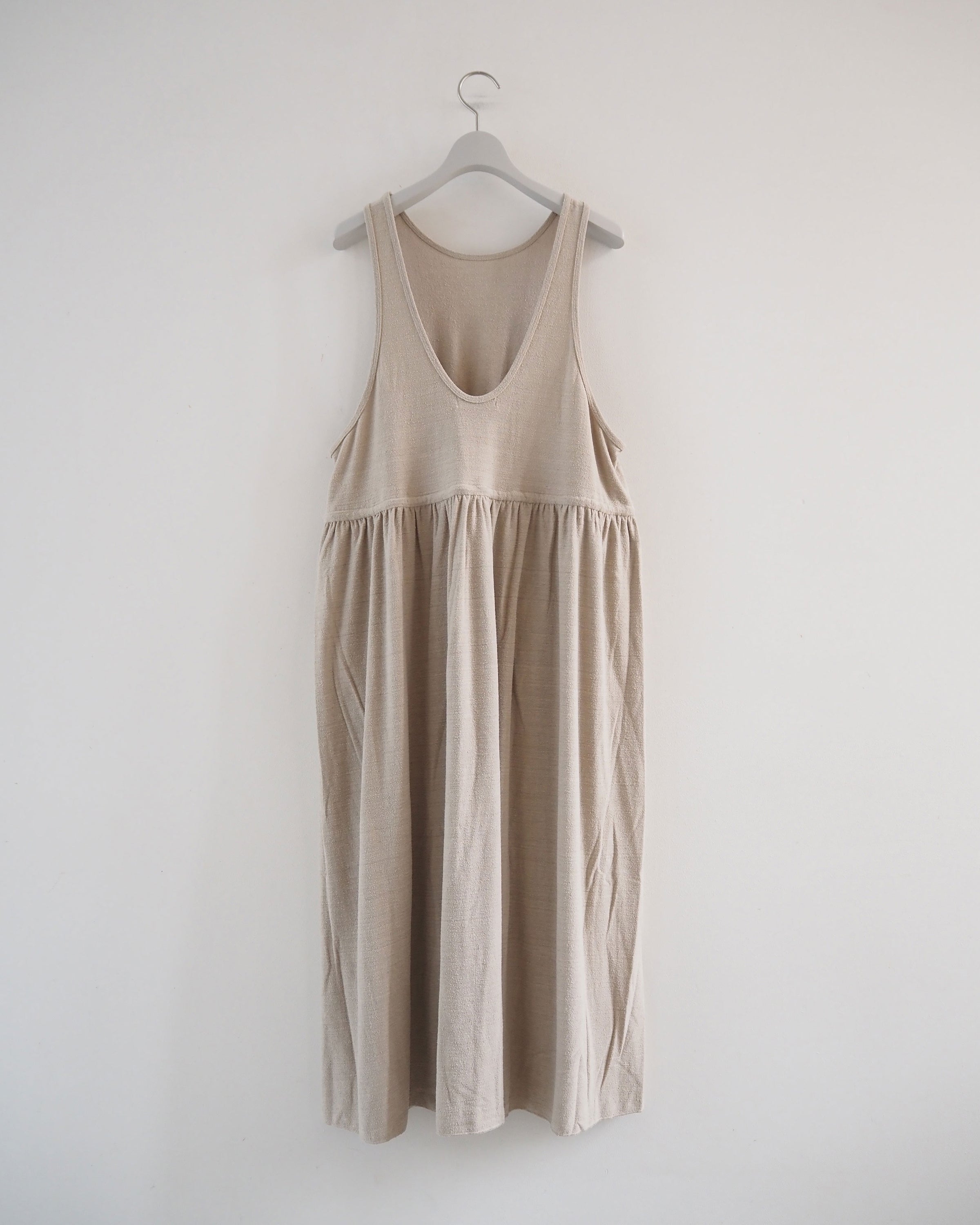raw silk plain-jersey gathered dress, Flax Beige