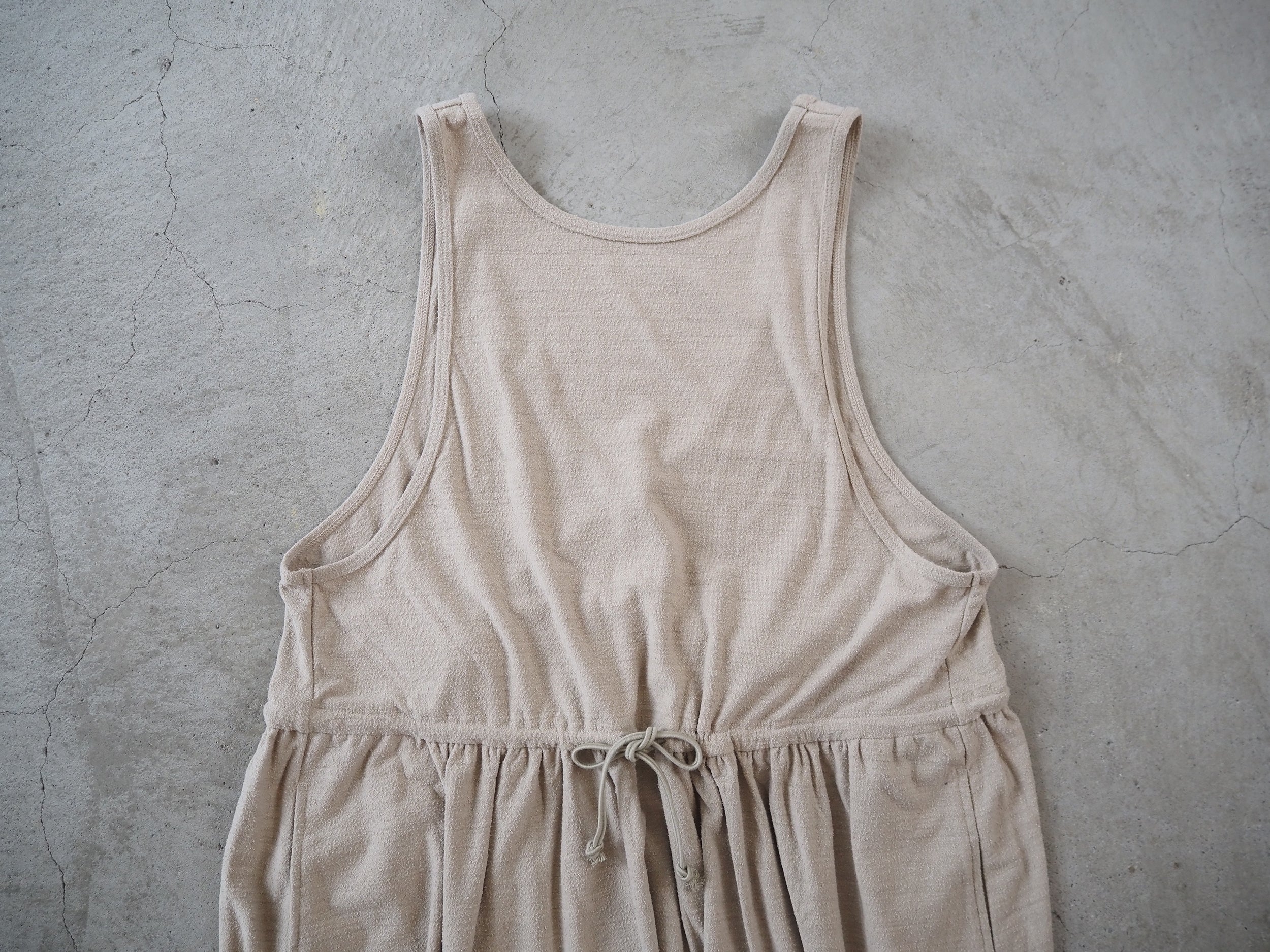 raw silk plain-jersey gathered dress, Flax Beige