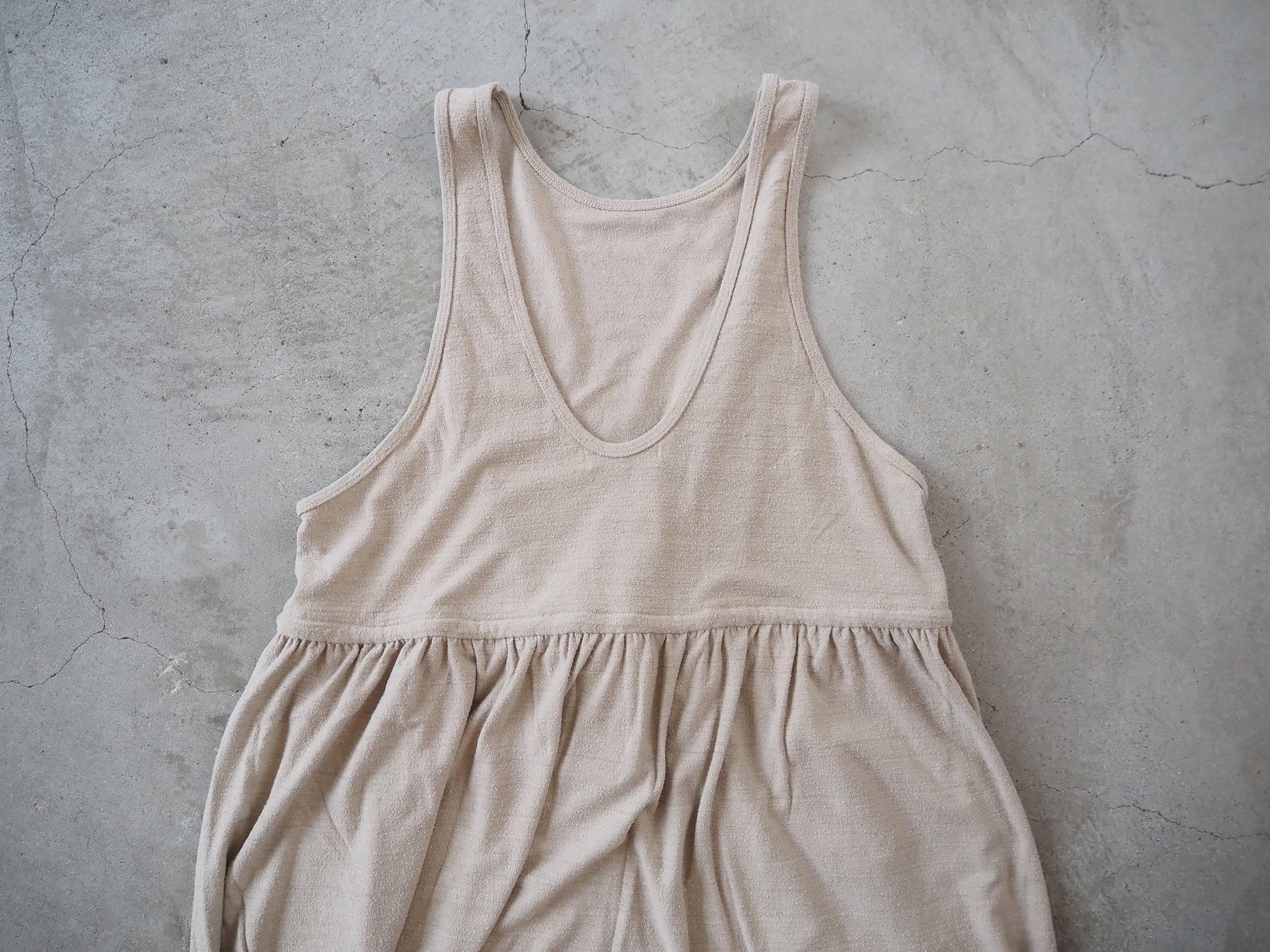raw silk plain-jersey gathered dress, Flax Beige