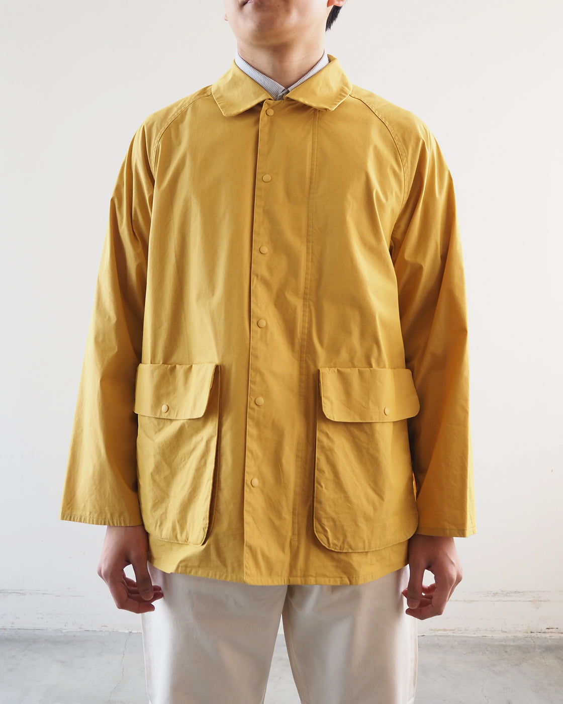 Zip & Button Coat Short, Kusaki Yellow