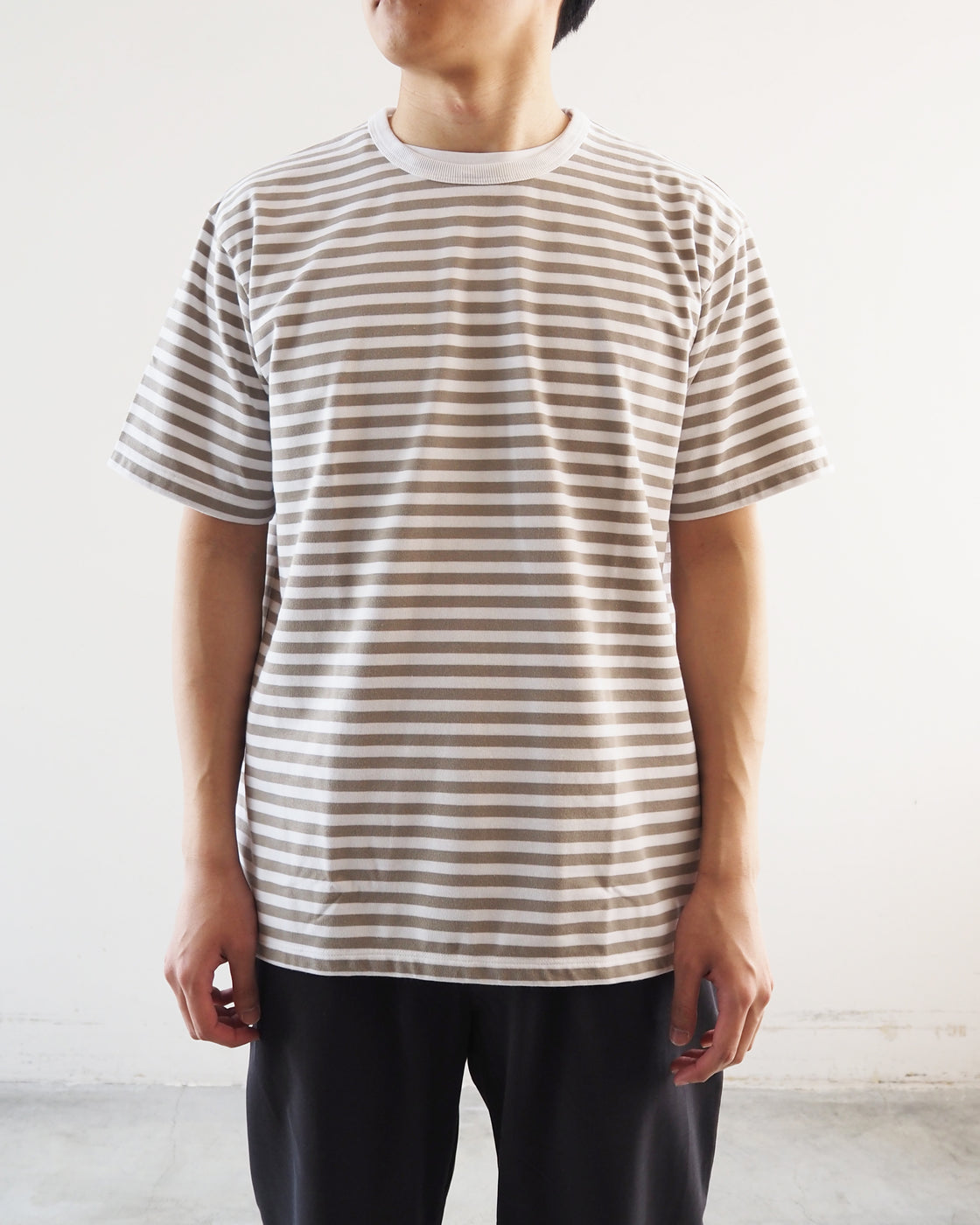 Coolmax Stripe Jersey Tee, Taupe x White
