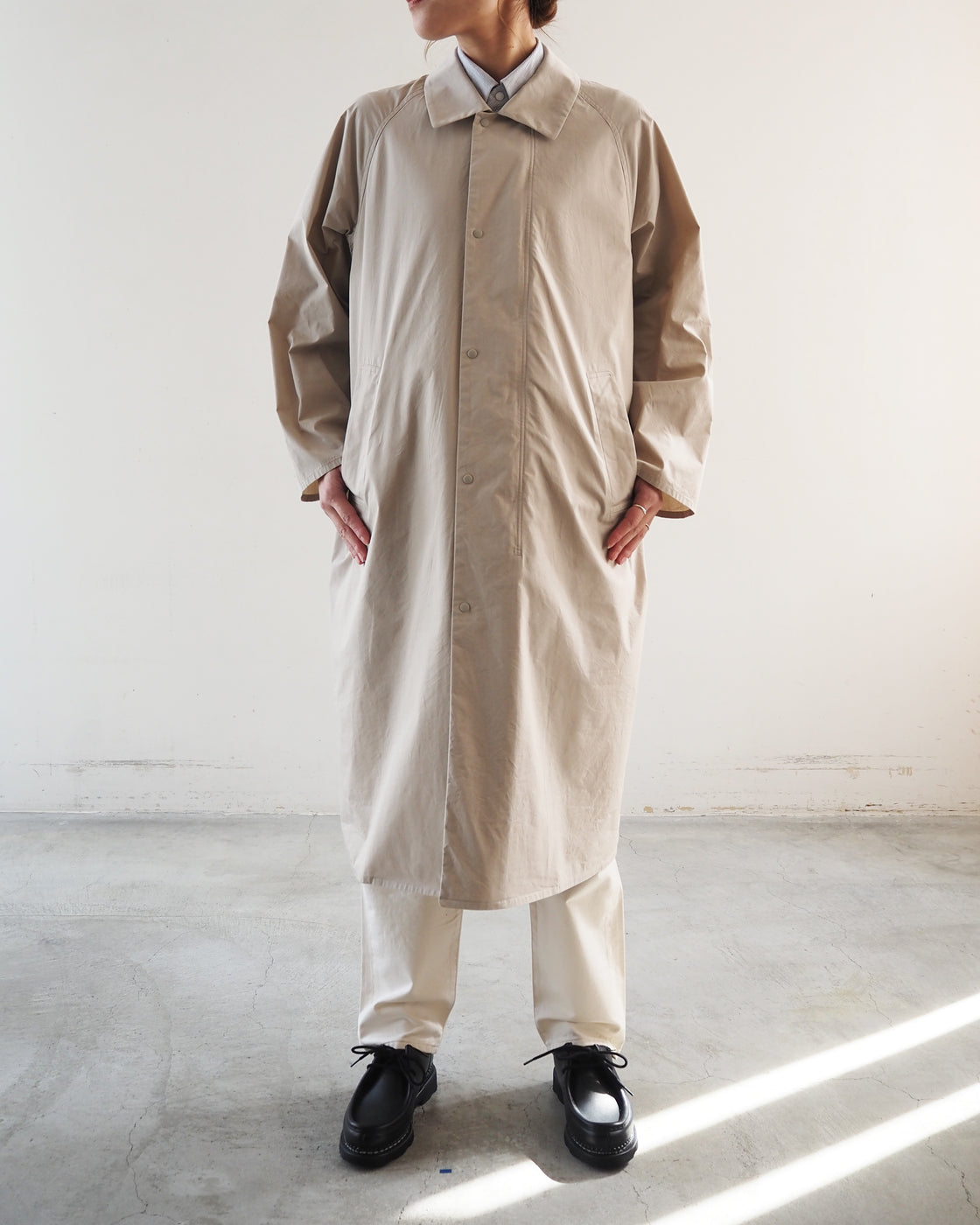 Zip and button coat, Kusaki Gray