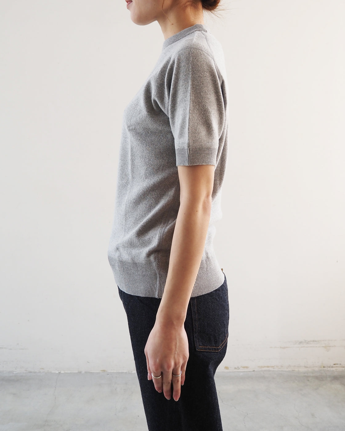 Cotton rib crew neck compact short sleeve, Gray