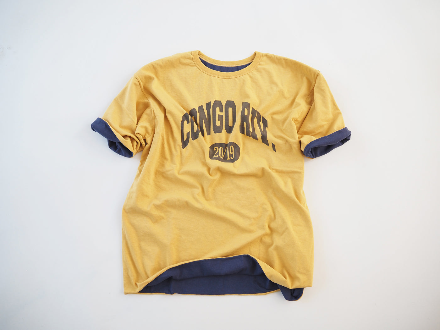 Reversible Short-Sleeved Tee Shirt, Yellow x Navy