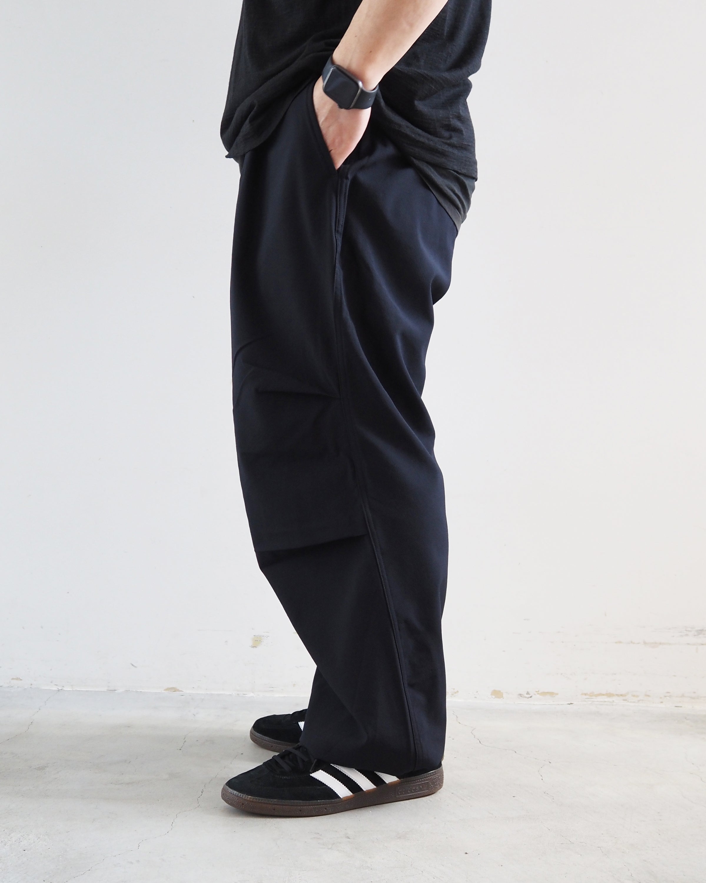 Wool Knee Tucked Pants, Navy