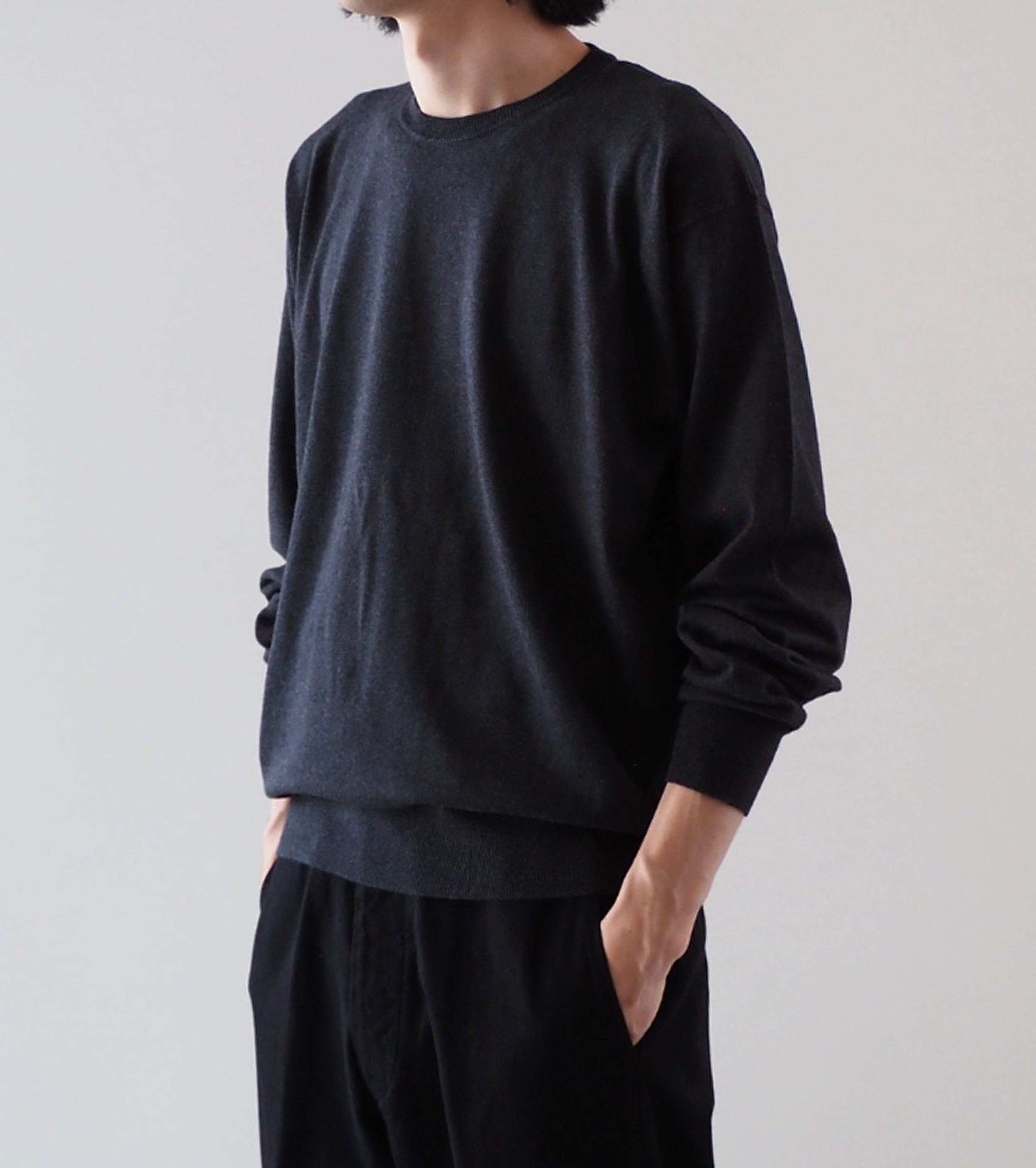 Bauth BAUTH コットン カシミヤ クルーネック , Charcoal – Navyblue