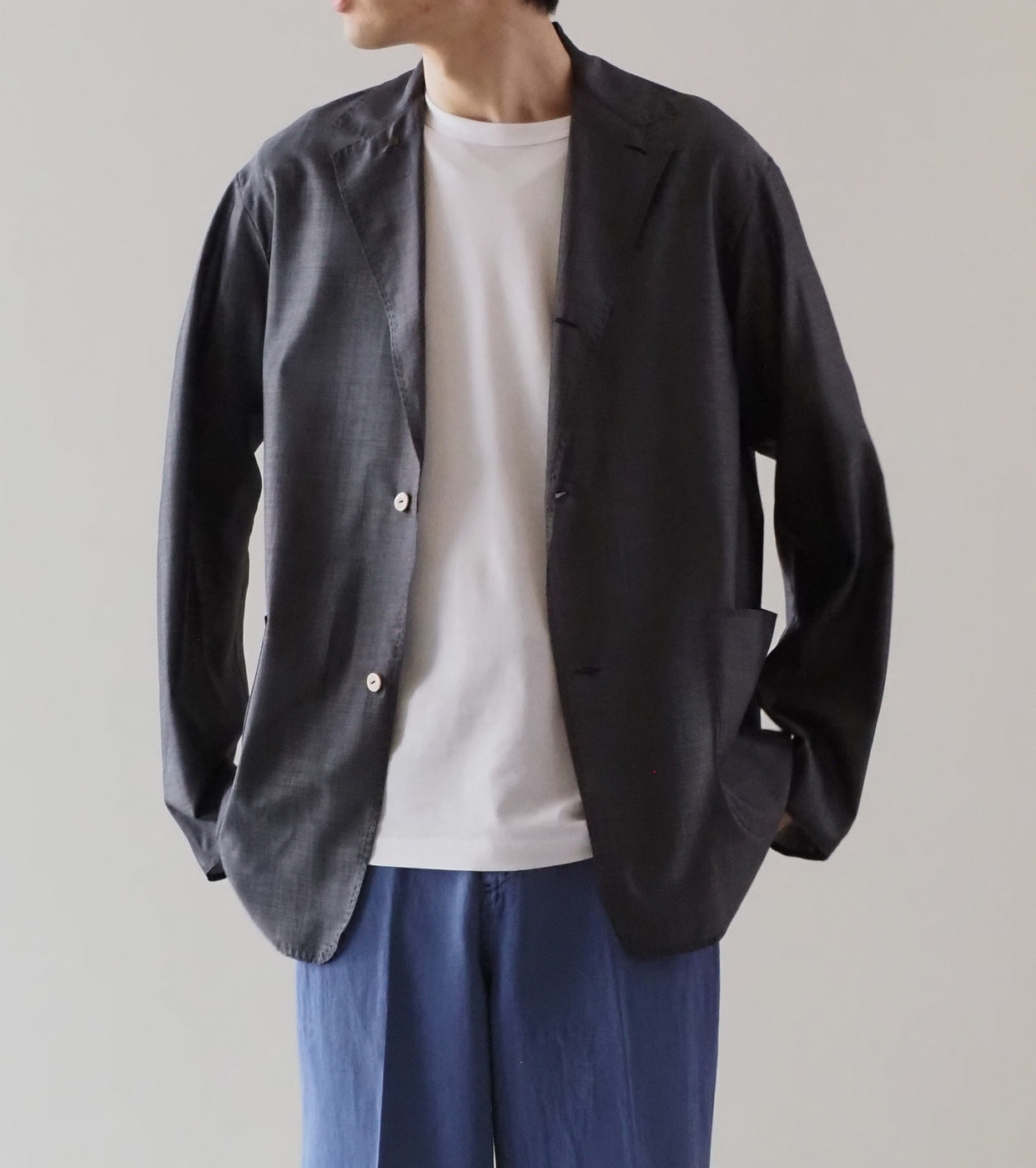 MAATEE＆SONS 折って折って ジャケット ウール シルク , Navy Pin