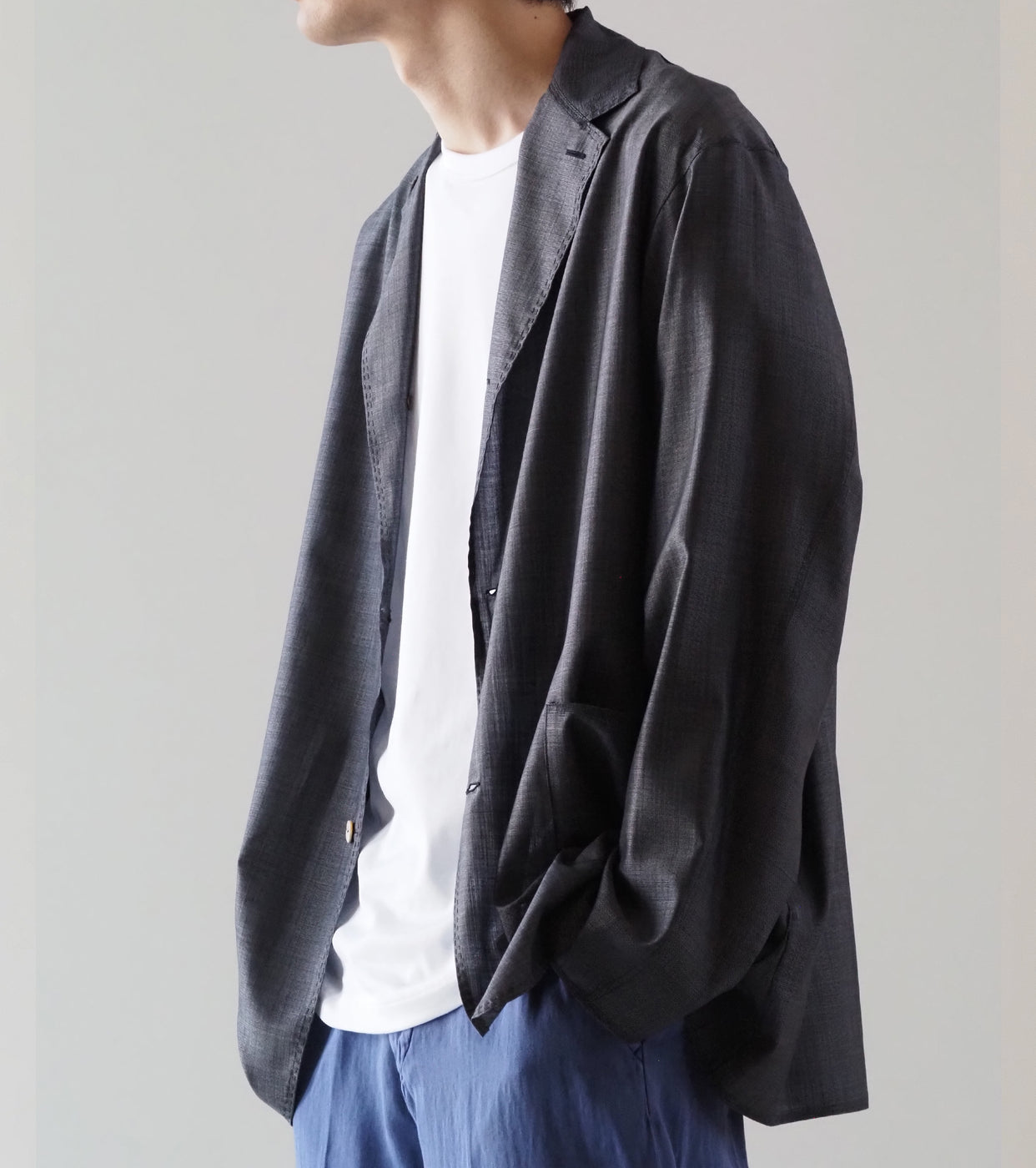 MAATEE＆SONS 折って折って ジャケット ウール シルク , Navy Pin