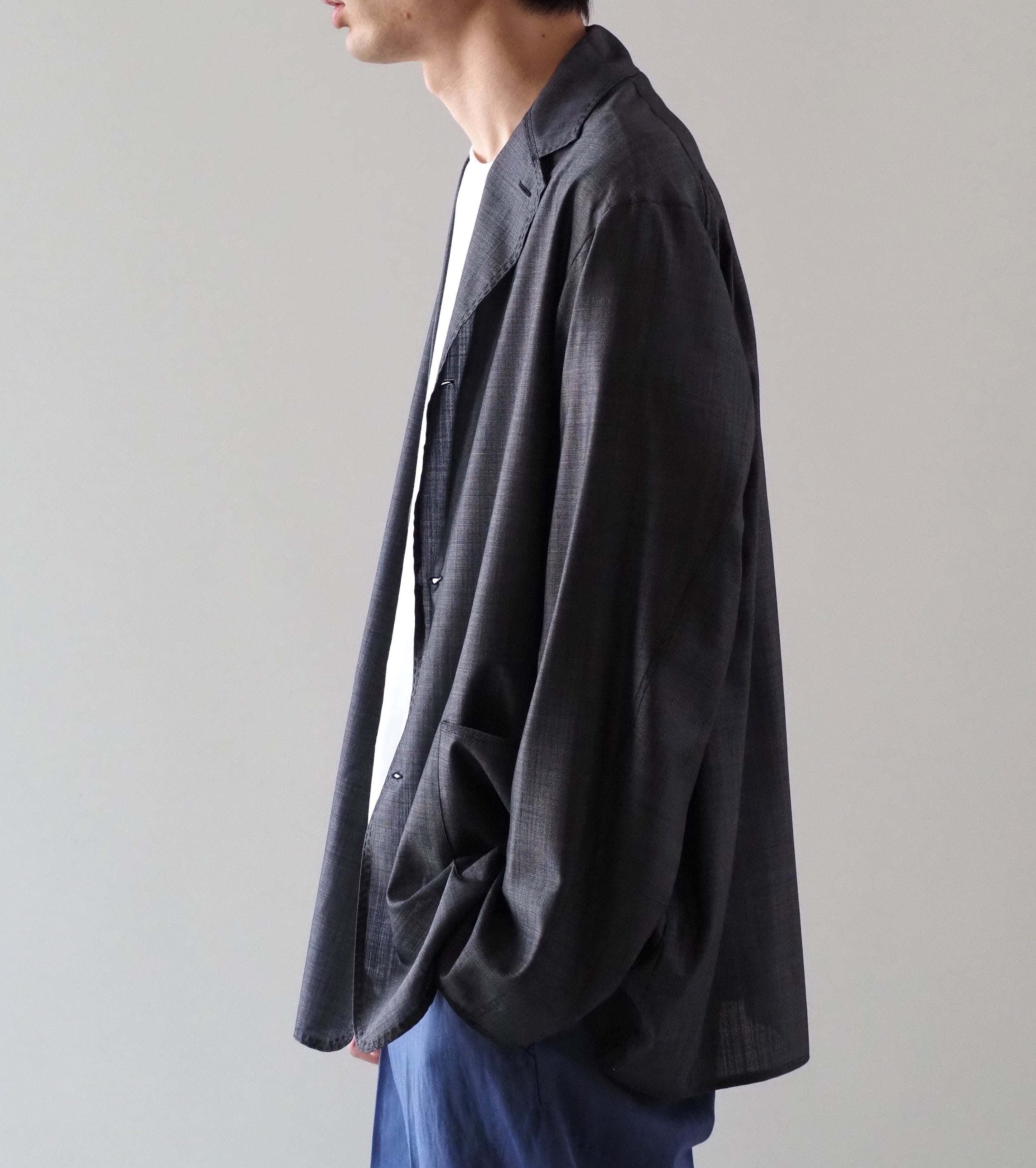 MAATEE＆SONS 折って折って ジャケット ウール シルク , Navy Pin