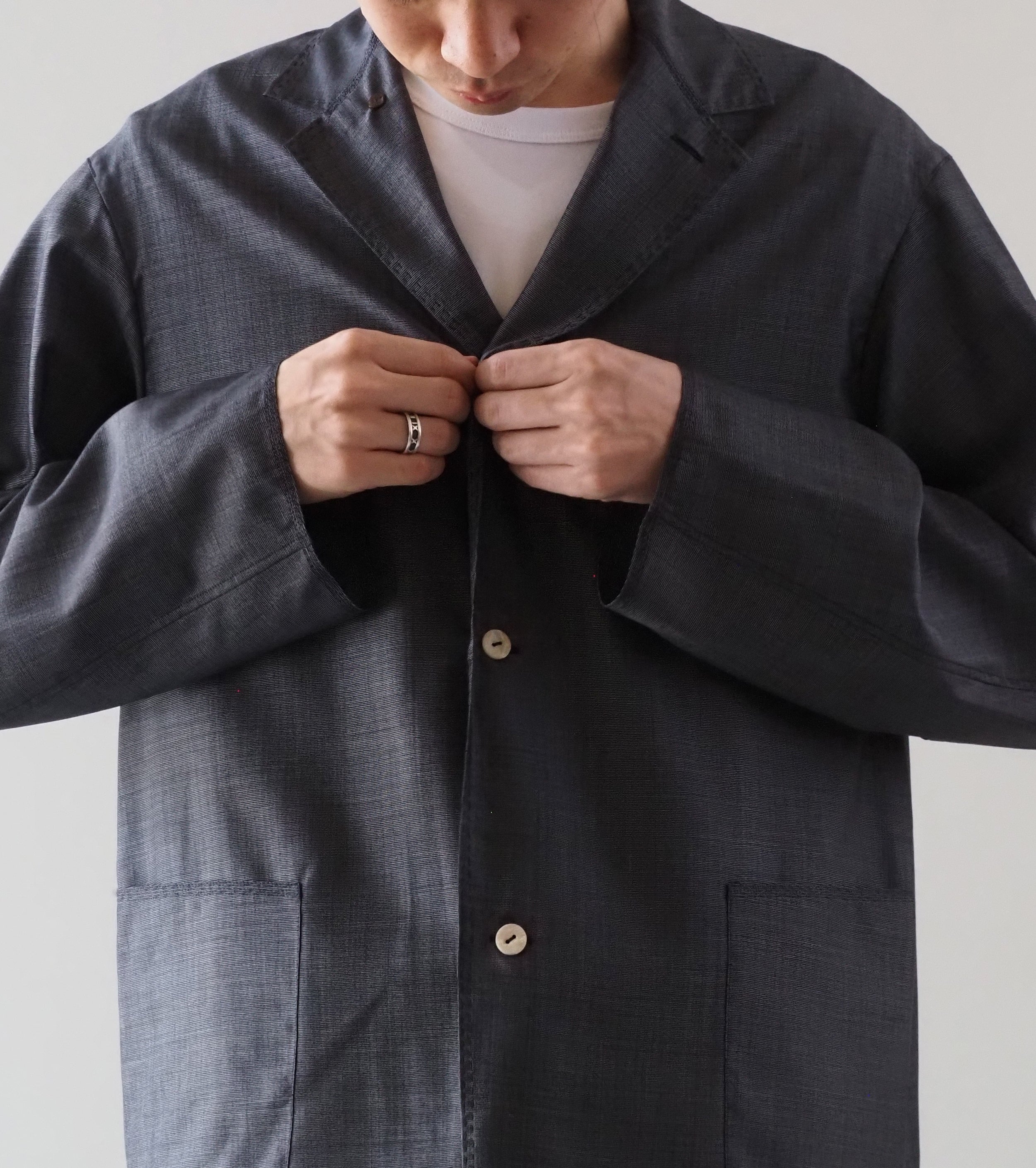 MAATEE＆SONS 折って折って ジャケット ウール シルク , Navy Pin