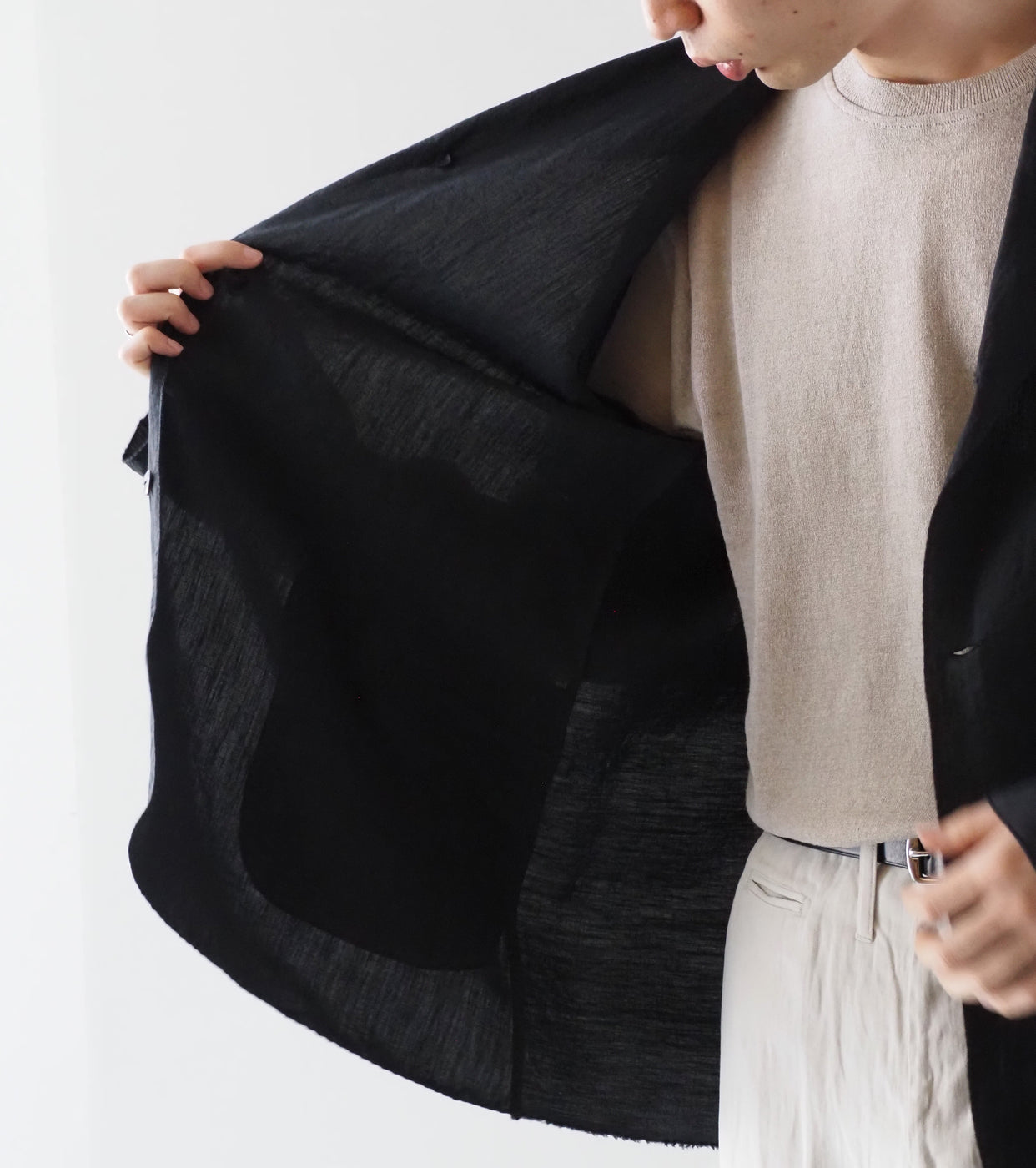 MAATEE＆SONS ハンカチーフ ジャケット ヴィンテージ リネン , Black